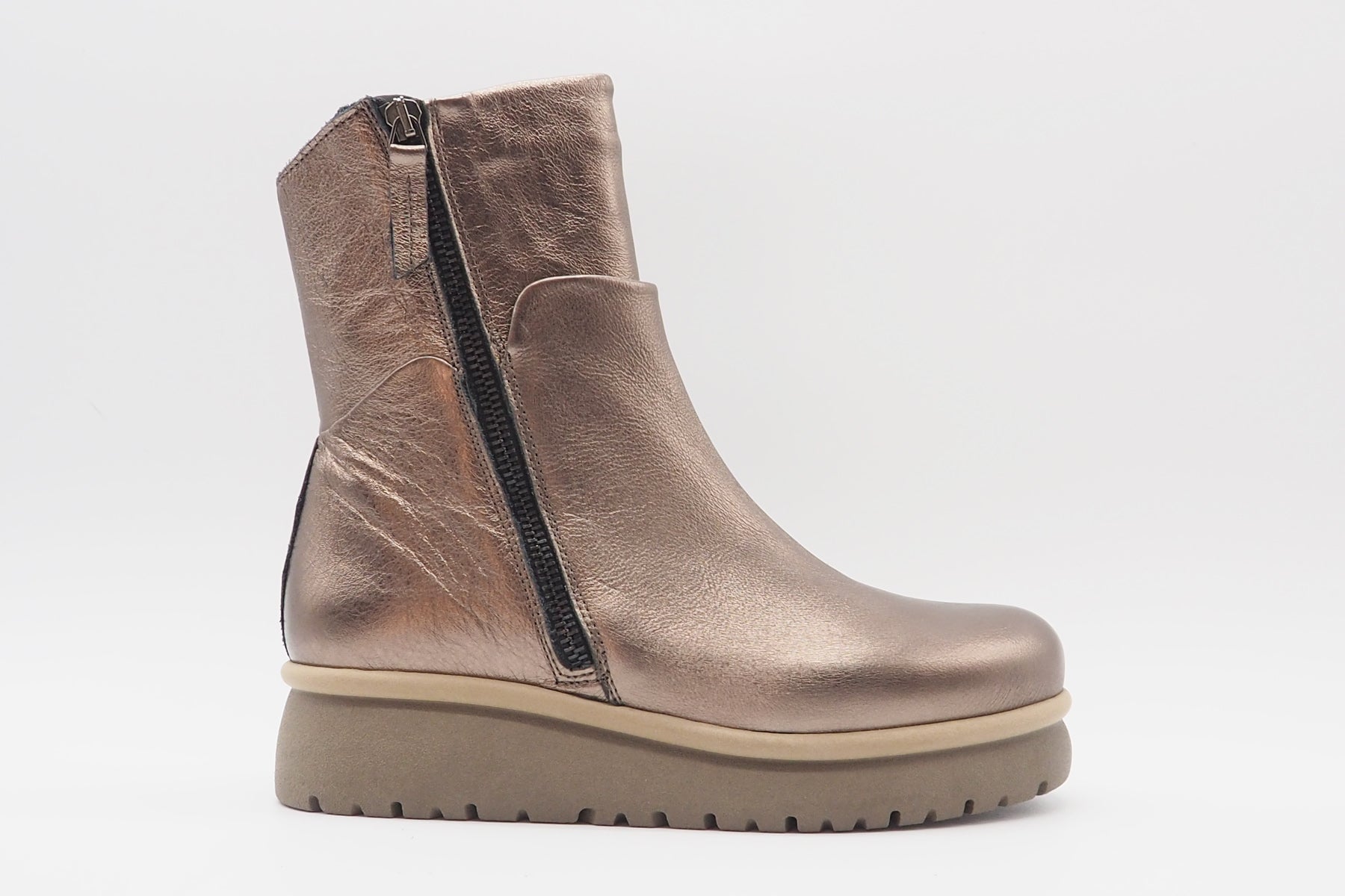 Coole Damen Stiefelette aus Metallicleder in Bronze - Absatz 3,5cm Damen Stiefeletten Patrizia Bonfanti