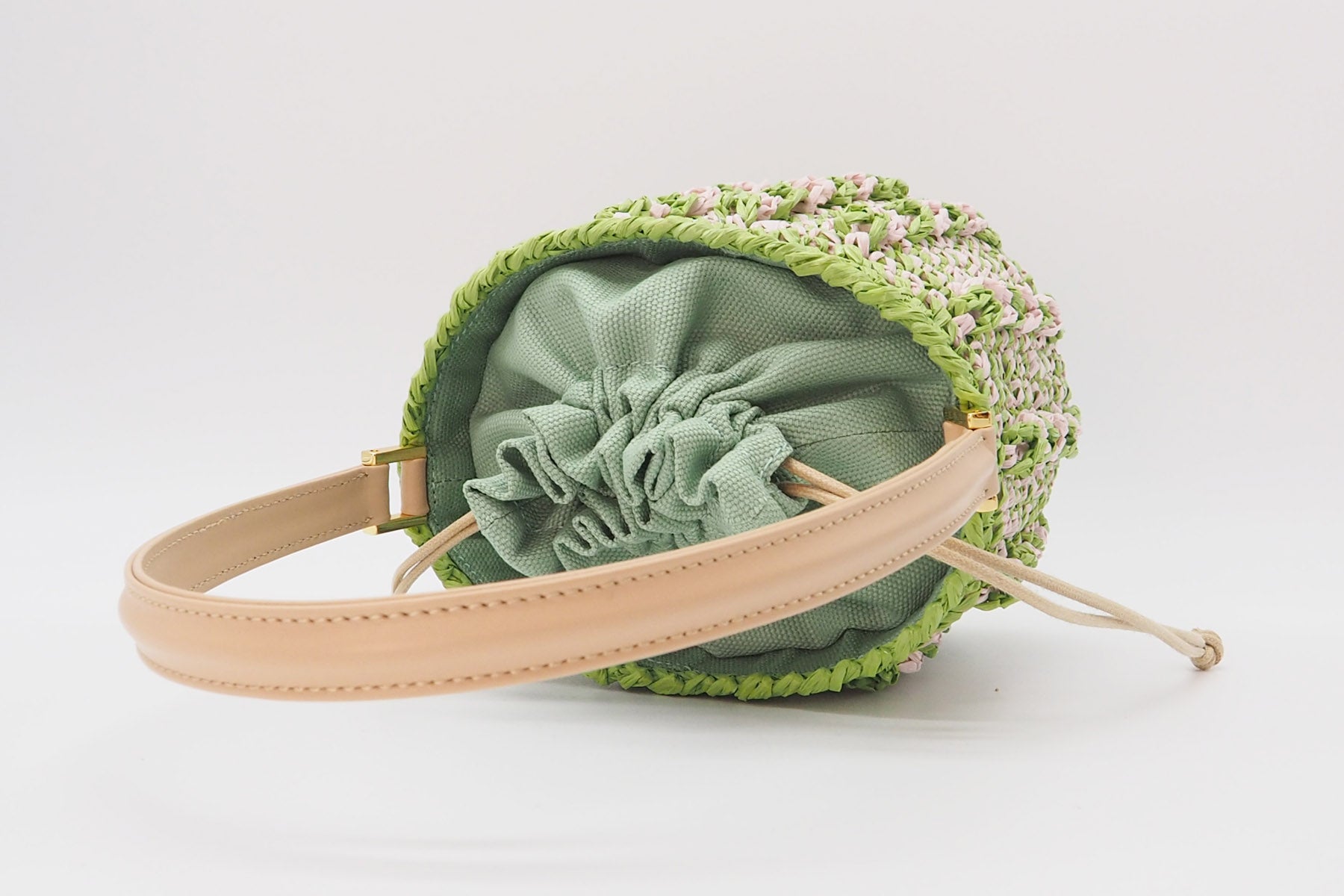 Crossbody-Tasche aus Bast und Baumwolle in Grün & Rosa Handtaschen Capaf