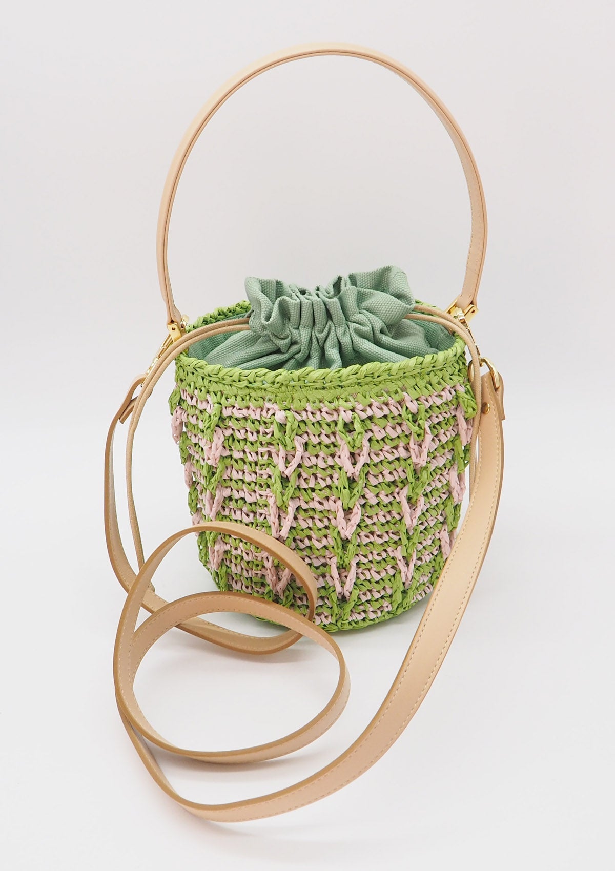 Crossbody-Tasche aus Bast und Baumwolle in Grün & Rosa Handtaschen Capaf