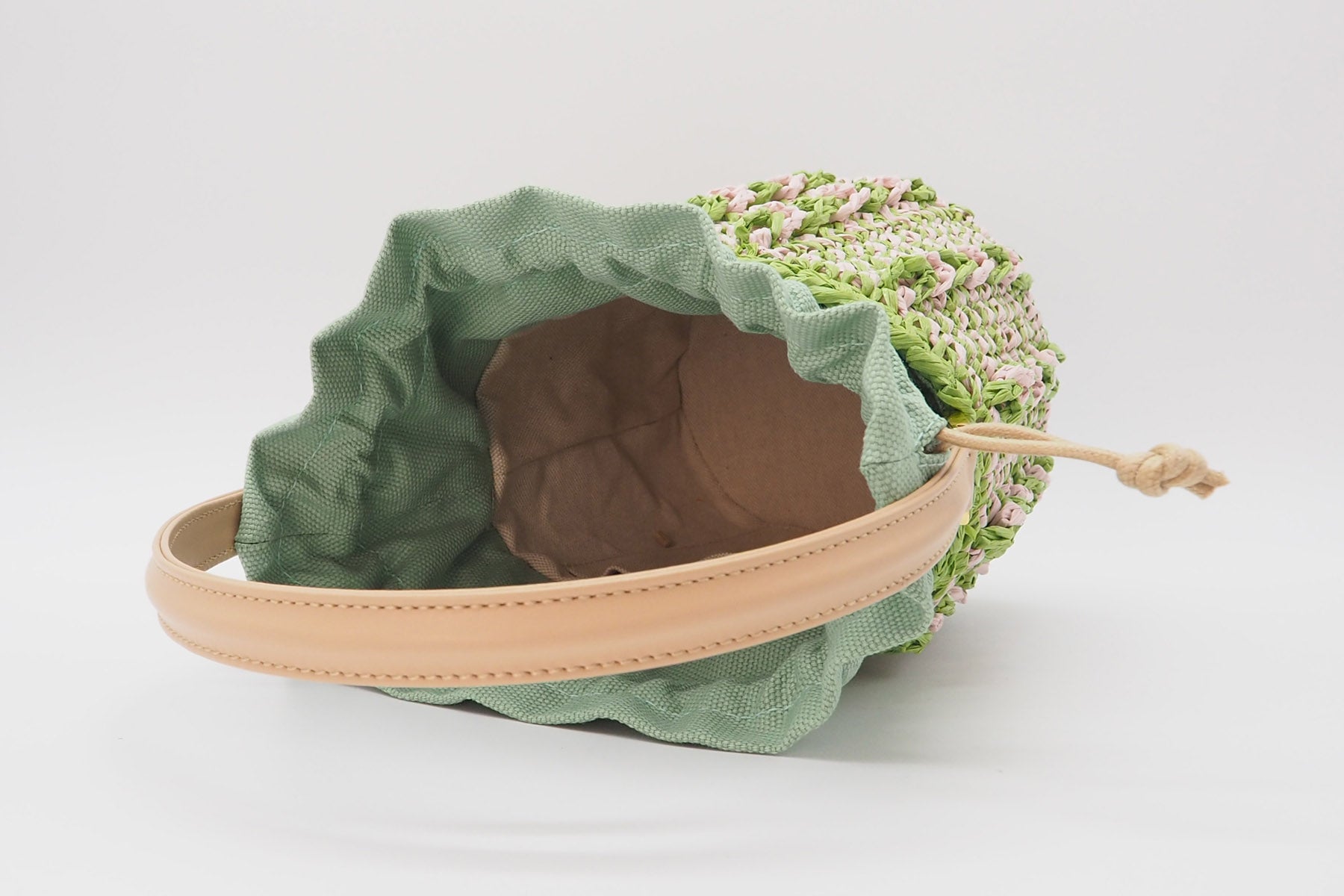 Crossbody-Tasche aus Bast und Baumwolle in Grün & Rosa Handtaschen Capaf