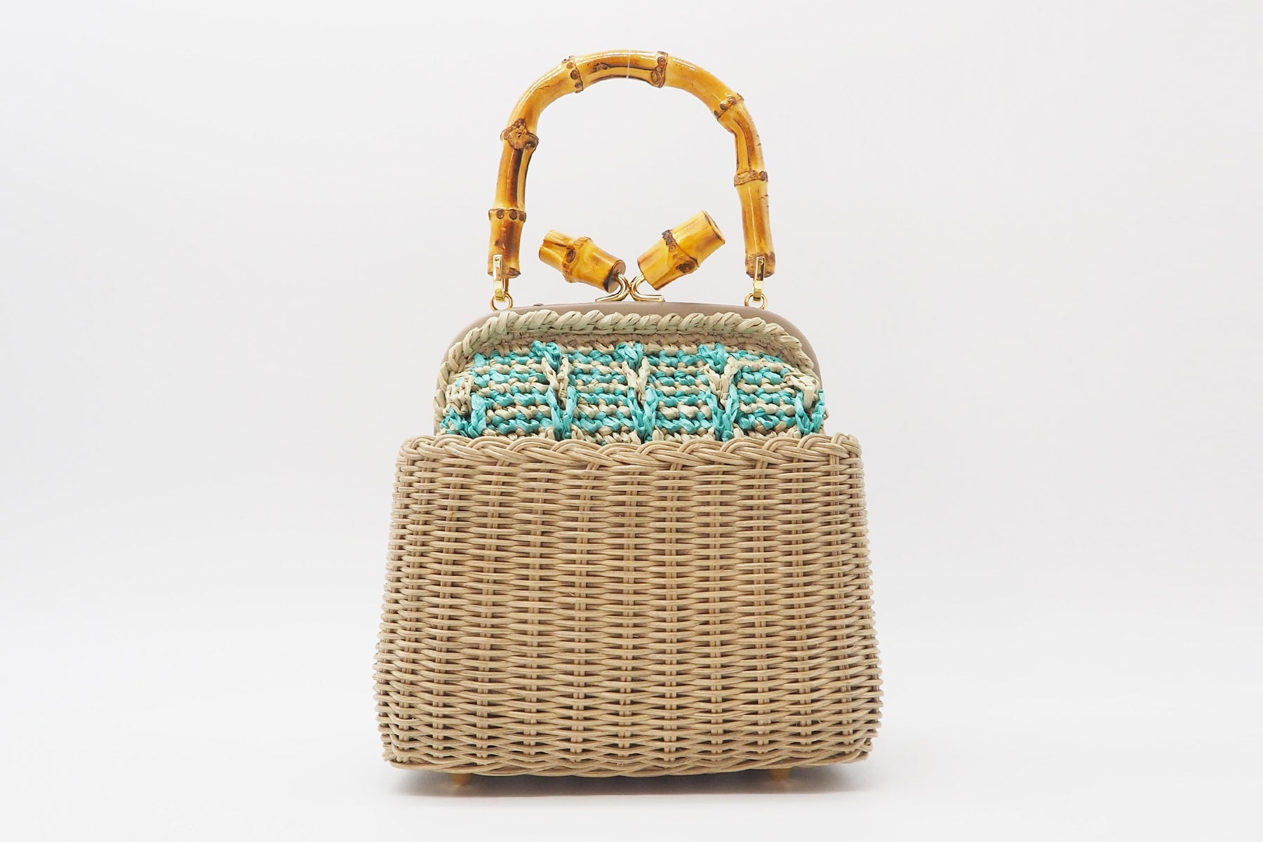 Crossbody-Tasche aus geflochtener Weide, Bast & Bambusgriff in Tope & Petrol Handtaschen Capaf