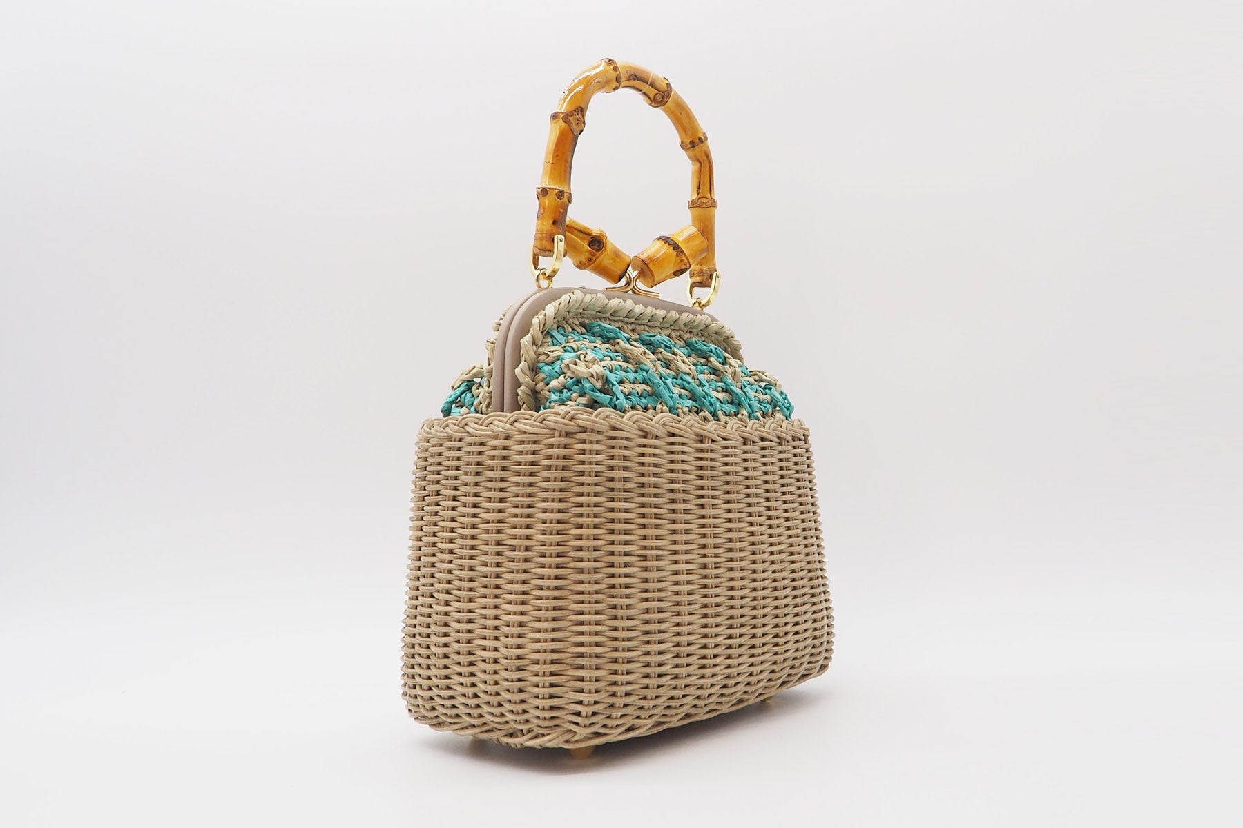 Crossbody-Tasche aus geflochtener Weide, Bast & Bambusgriff in Tope & Petrol Handtaschen Capaf