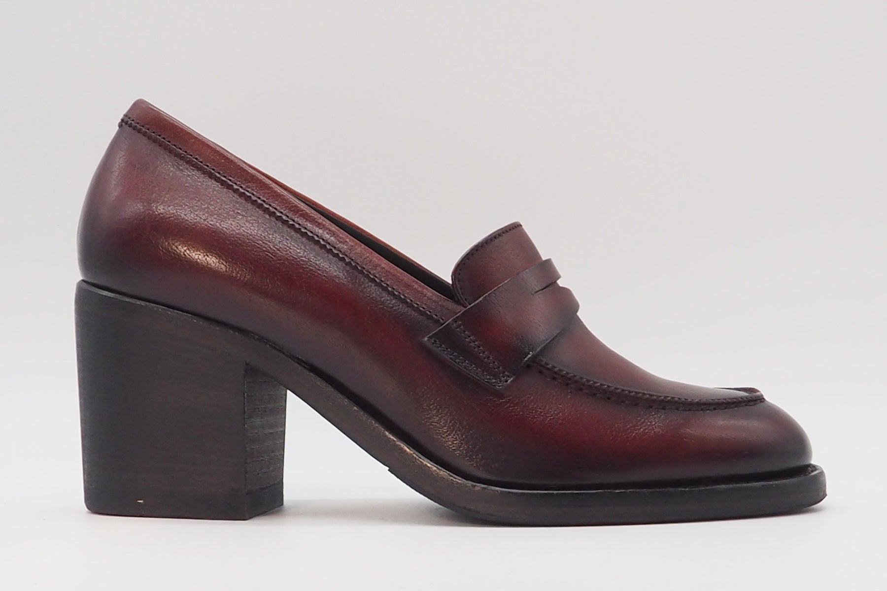 Damen Absatz-Loafer aus Glattleder in Bordeaux - Absatz 6cm Damen Loafers & Schnürer Pantanetti
