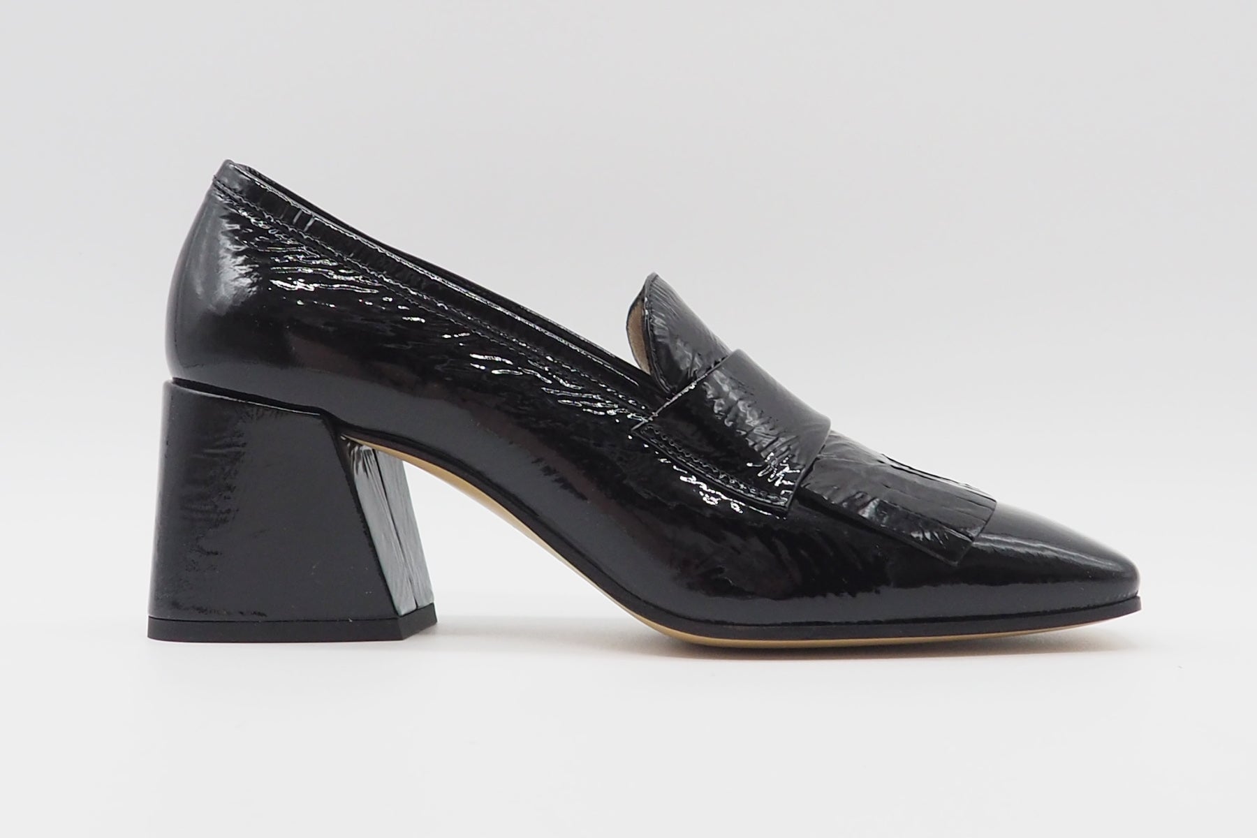 Damen Absatz-Loafer aus Lackleder in Schwarz mit Fransen - Absatz 6cm Damen Loafers & Schnürer Pomme D'or