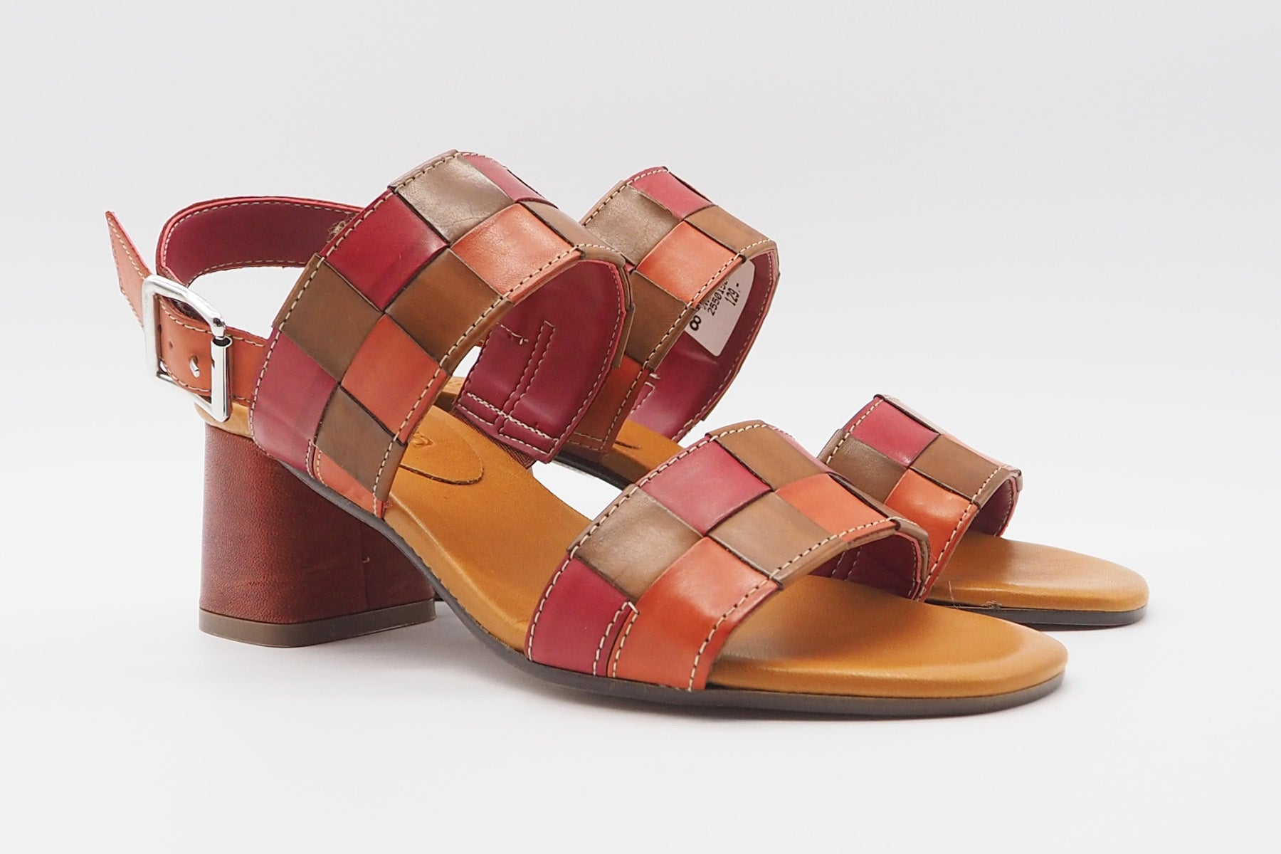 Damen Absatz-Sandale aus geflochtenem Leder in Rot, Braun & Orange Damen Sandalen Alternativa