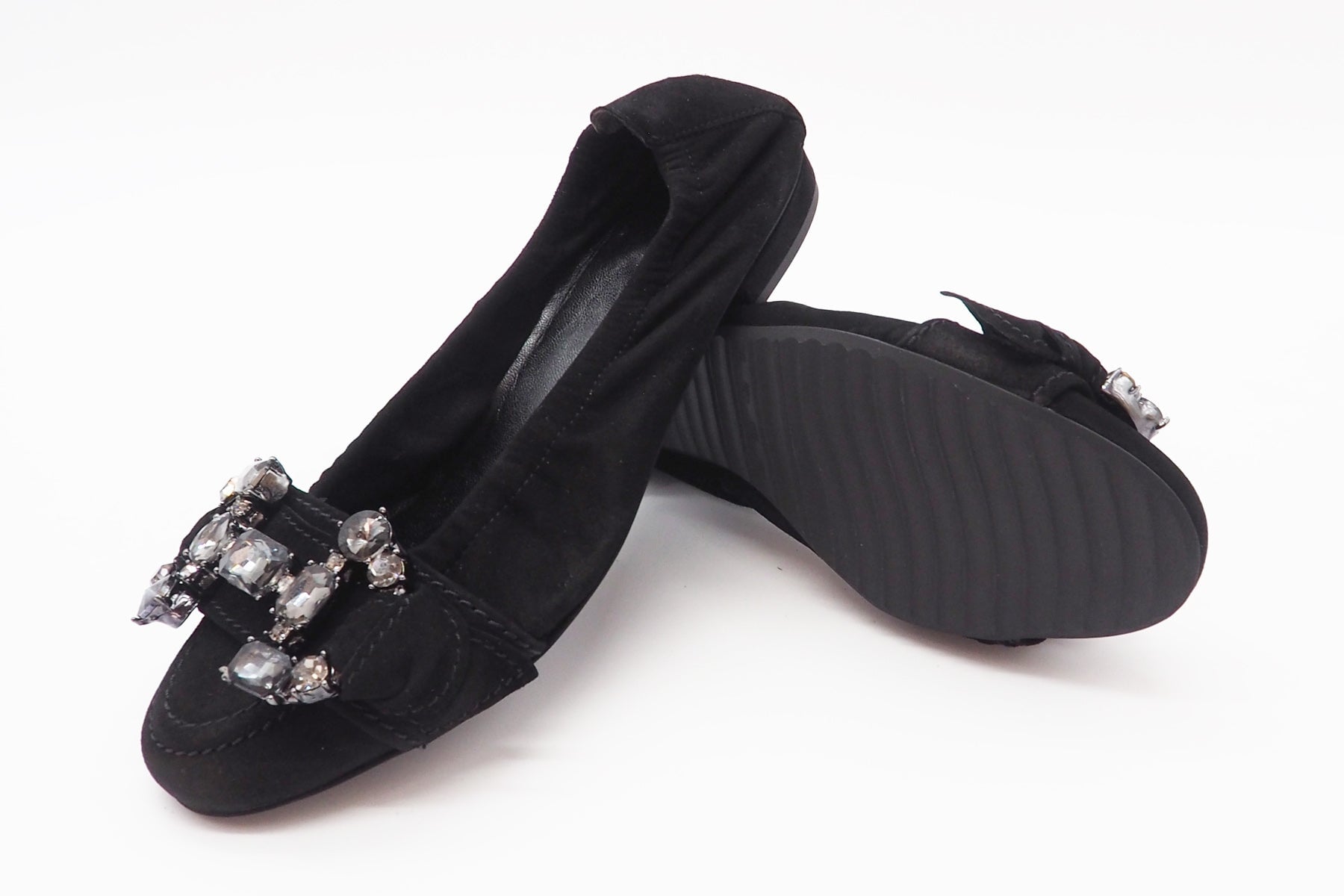 Damen Ballerina aus Veloursleder in Schwarz mit Schmucksteinbesatz - Absatz 1cm Damen Ballerinas Kennel & Schmenger