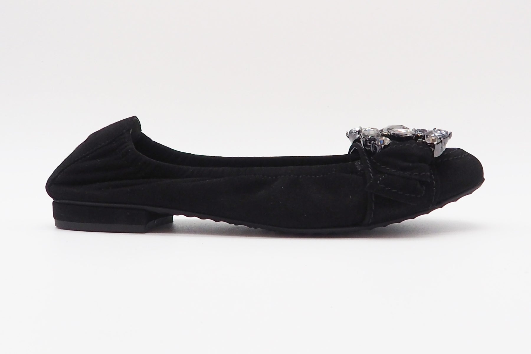 Damen Ballerina aus Veloursleder in Schwarz mit Schmucksteinbesatz - Absatz 1cm Damen Ballerinas Kennel & Schmenger