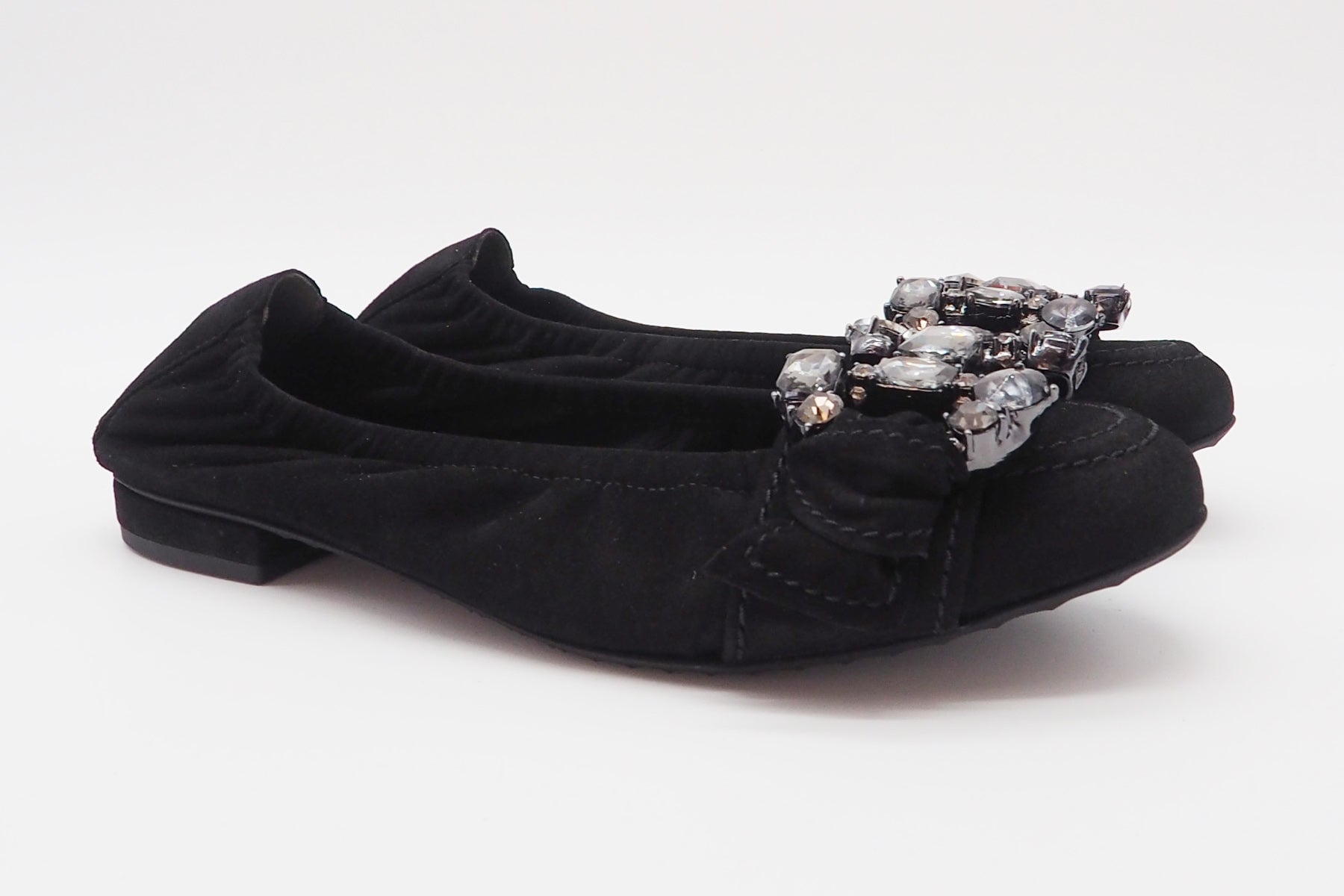 Damen Ballerina aus Veloursleder in Schwarz mit Schmucksteinbesatz - Absatz 1cm Damen Ballerinas Kennel & Schmenger