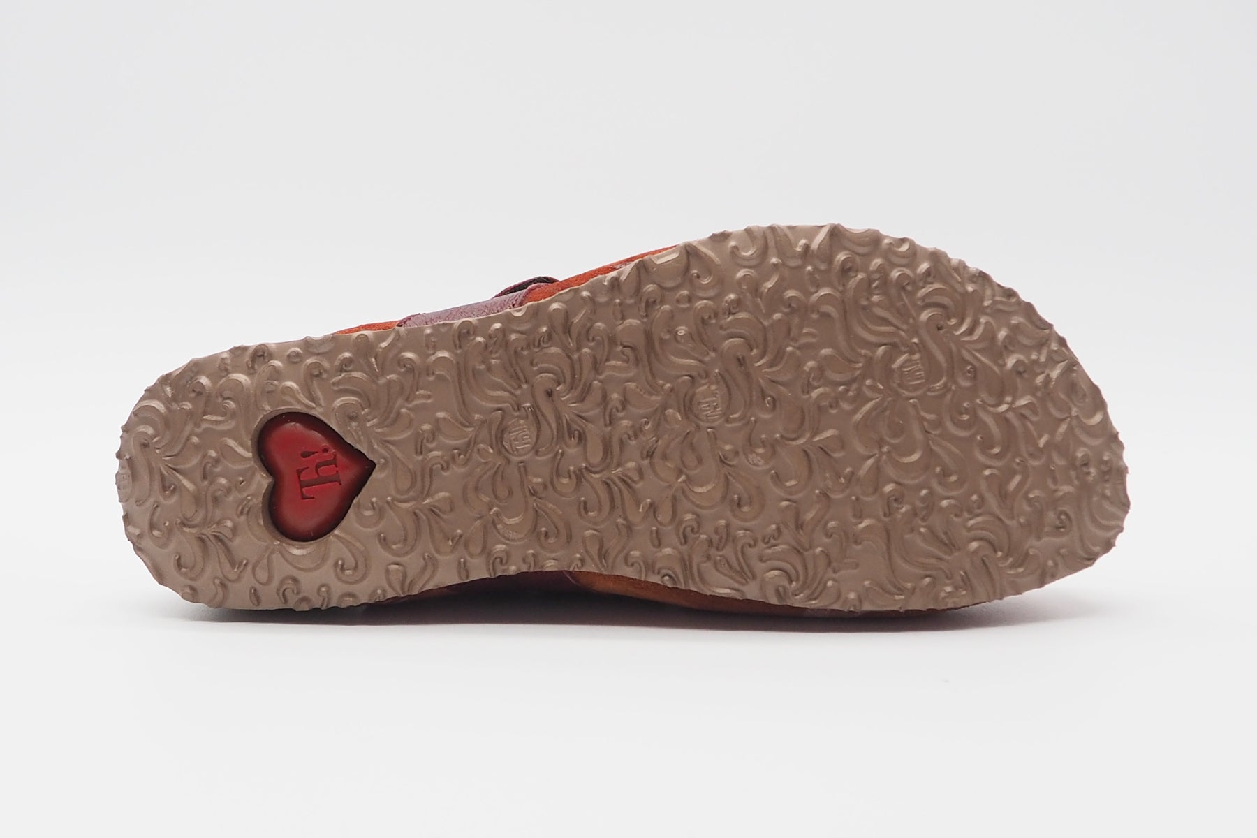 Damen Bio-Pantoffel "Julia" aus bedrucktem Veloursleder in Ziegel Damen Naturfußbett Think