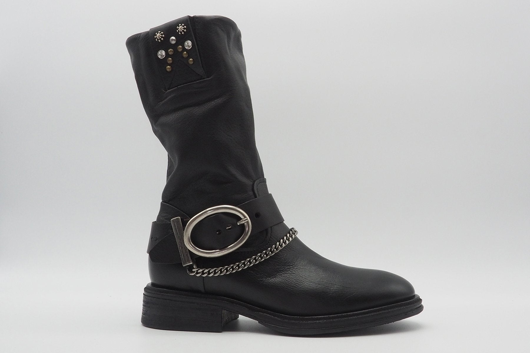 Damen Boots in Schwarz mit opulenter Schnalle & Kettendetail Damen Boots A.S. 98
