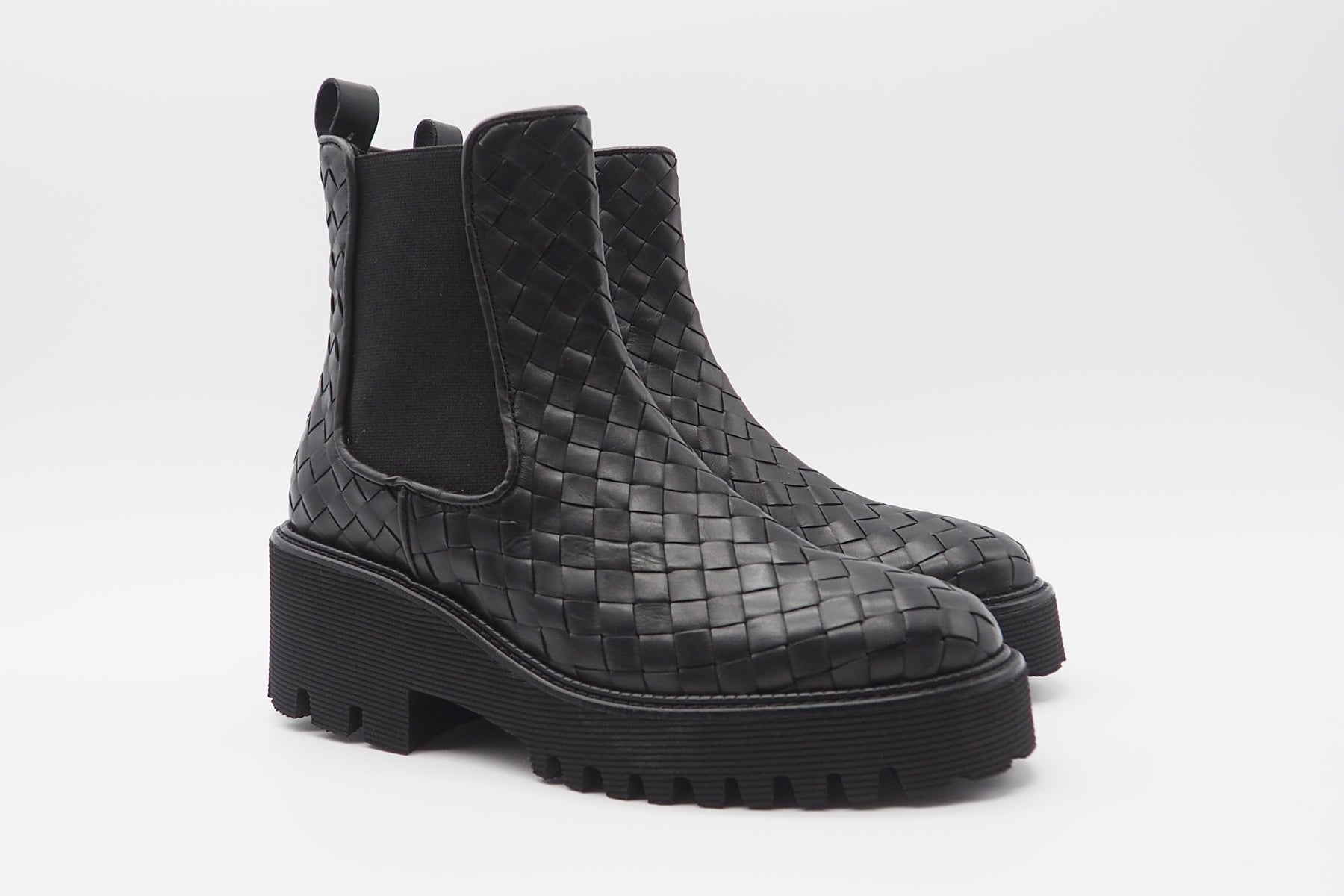 Damen Chelsea-Boot aus geflochtenem Leder in Schwarz - Absatz 5cm Damen Boots & Booties Pons Quintana