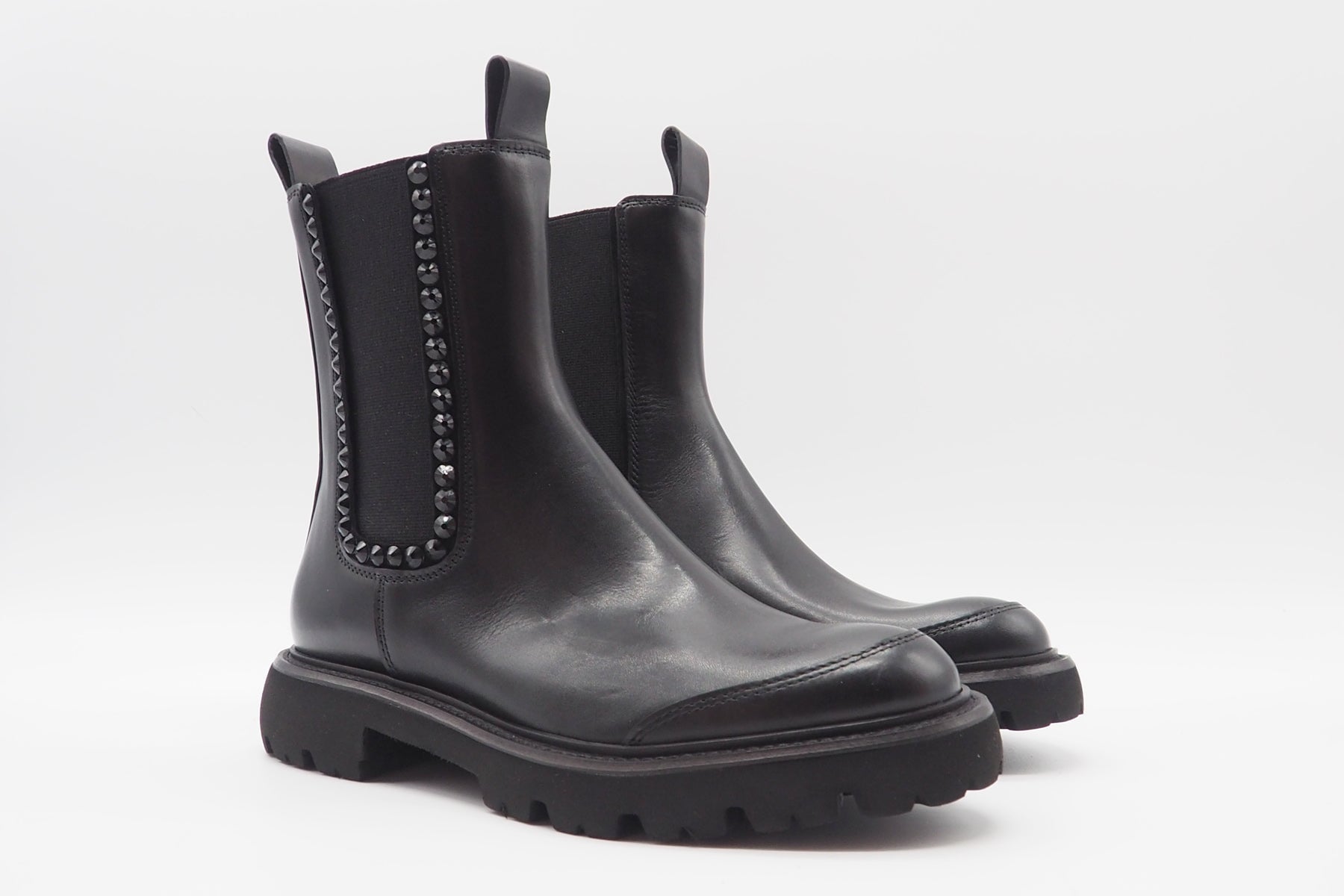 Damen Chelsea-Boot aus Glattleder in Schwarz mit Schmucksteinen - Absatz 4,5cm Damen Boots & Booties Kennel & Schmenger