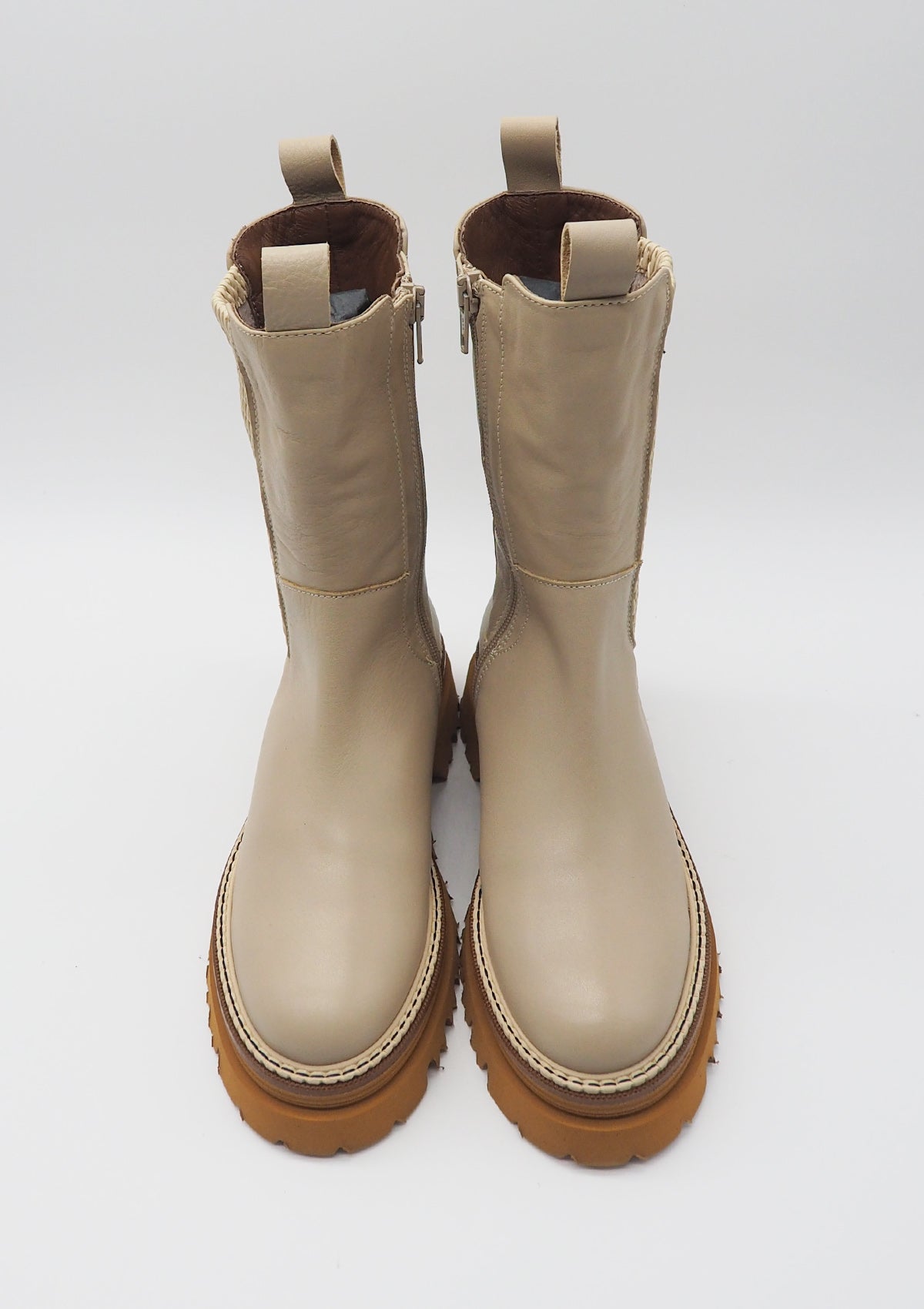 Damen Chelsea-Stiefelette aus Leder in Latte-Macchiato - Absatz 5cm Damen Stiefeletten Maripé