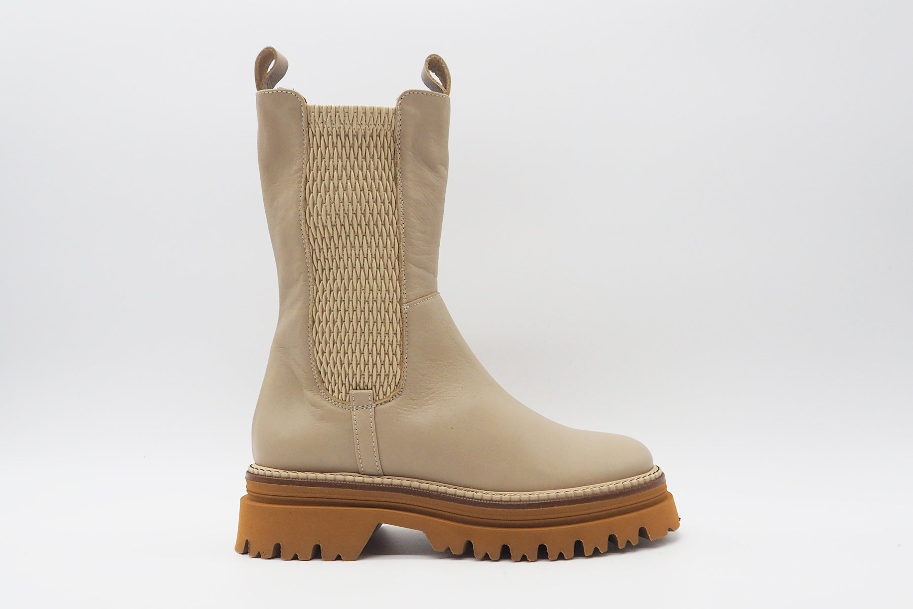 Damen Chelsea-Stiefelette aus Leder in Latte-Macchiato - Absatz 5cm Damen Stiefeletten Maripé