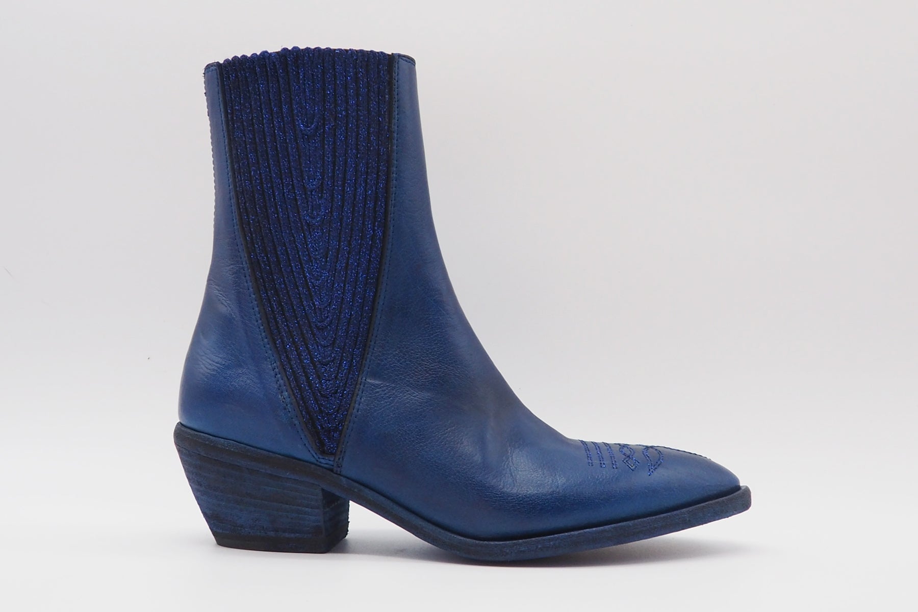 Damen Chelsea-Stiefelette mit Absatz aus Leder in Blau - Absatz 5cm Damen Stiefeletten Fauzian Jeunesse
