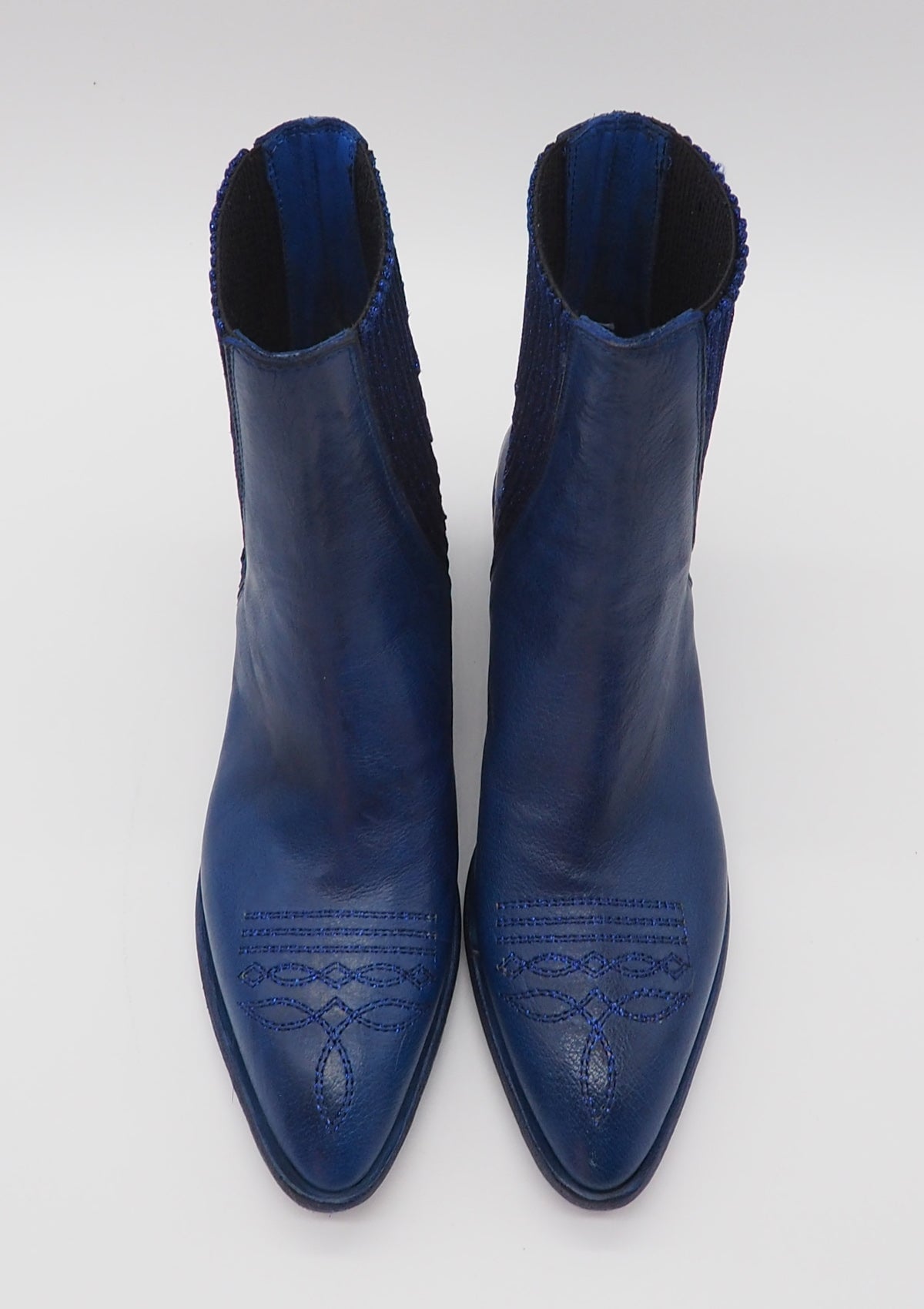 Damen Chelsea-Stiefelette mit Absatz aus Leder in Blau - Absatz 5cm Damen Stiefeletten Fauzian Jeunesse