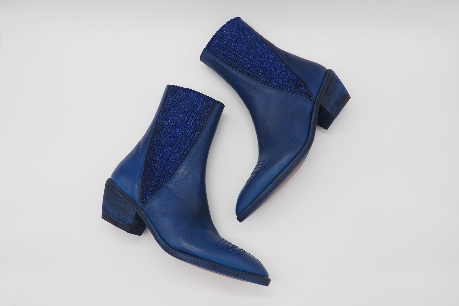 Damen Chelsea-Stiefelette mit Absatz aus Leder in Blau - Absatz 5cm Damen Stiefeletten Fauzian Jeunesse