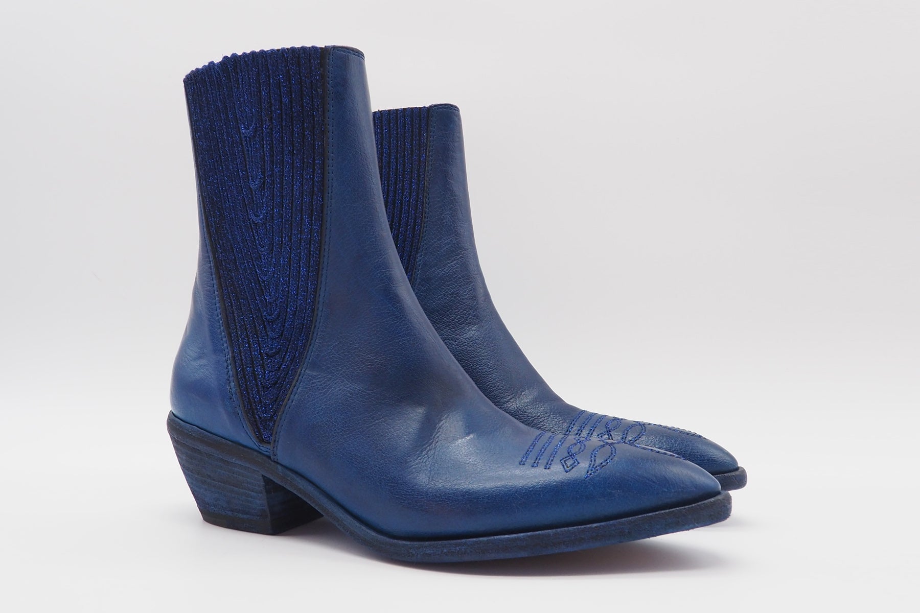Damen Chelsea-Stiefelette mit Absatz aus Leder in Blau - Absatz 5cm Damen Stiefeletten Fauzian Jeunesse