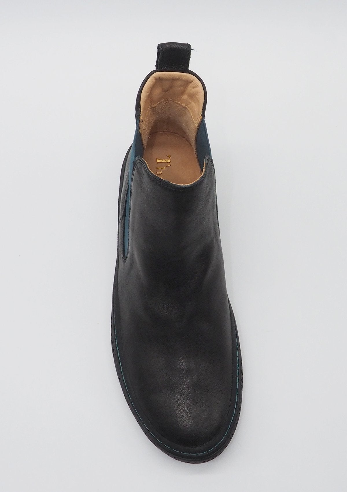 Damen Chelsea Stiefeletten in Schwarz mit blauem Gummizug Damen Stiefeletten Think