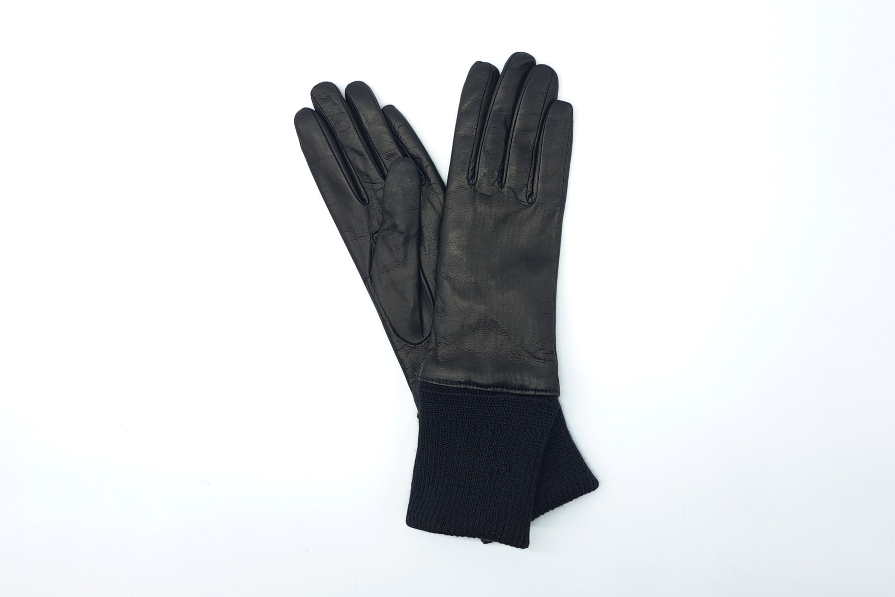 Damen Handschuhe aus Leder in Schwarz - Innenfutter Kaschmir - Langschaft Strick Damen Handschuhe Caridei