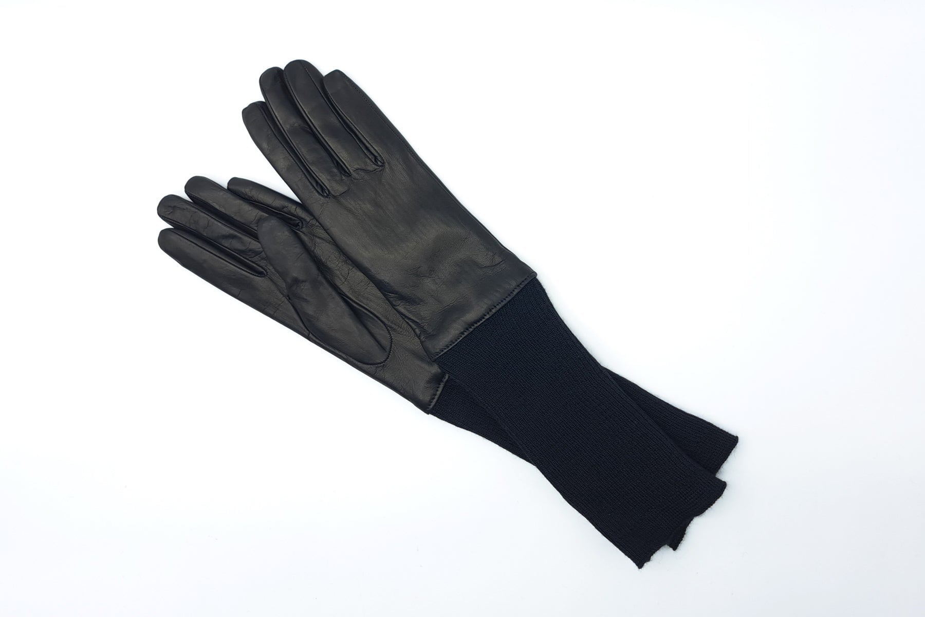 Damen Handschuhe aus Leder in Schwarz - Innenfutter Kaschmir - Langschaft Strick Damen Handschuhe Caridei