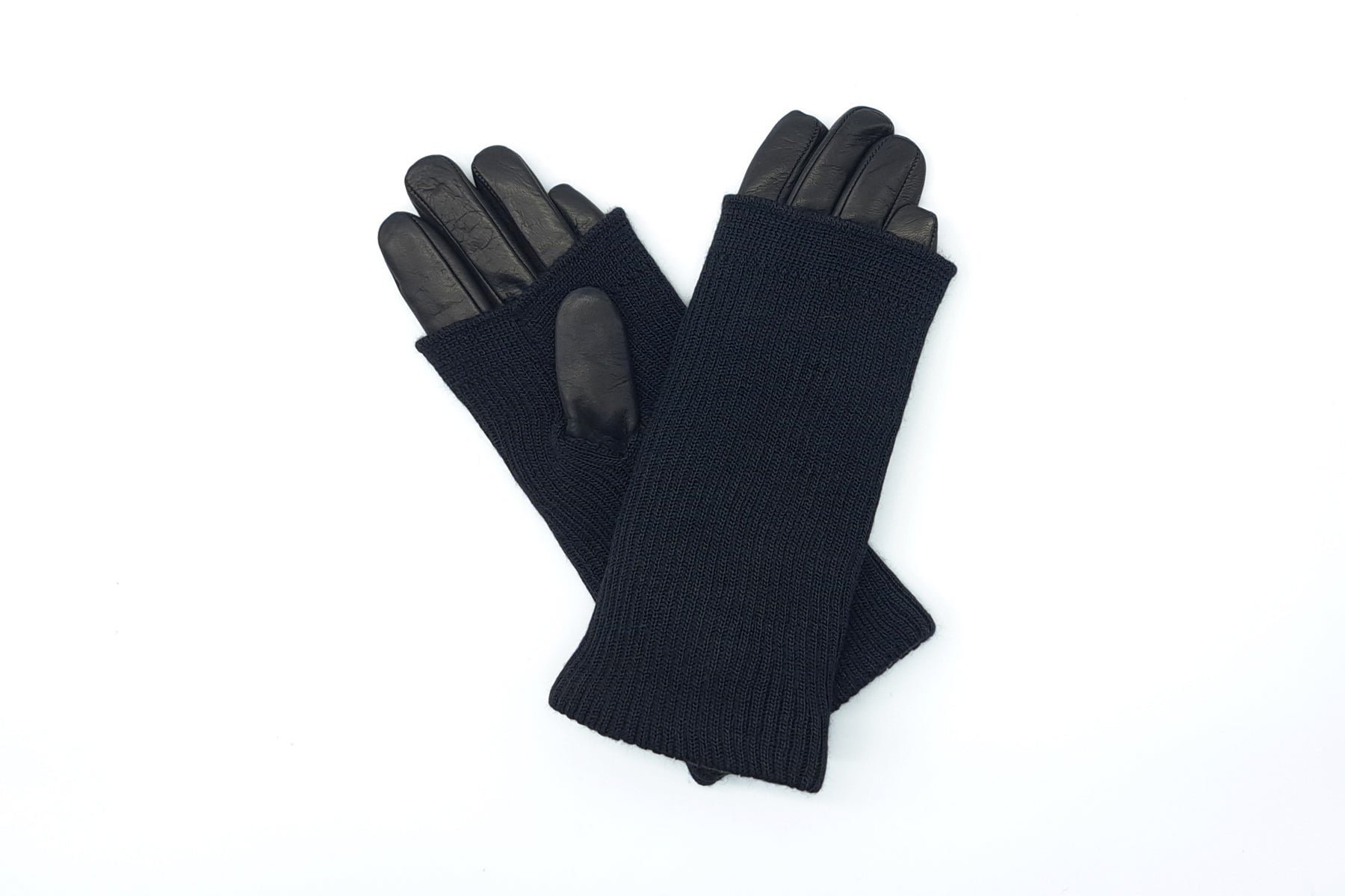 Damen Handschuhe aus Leder in Schwarz - Innenfutter Kaschmir - Langschaft Strick Damen Handschuhe Caridei