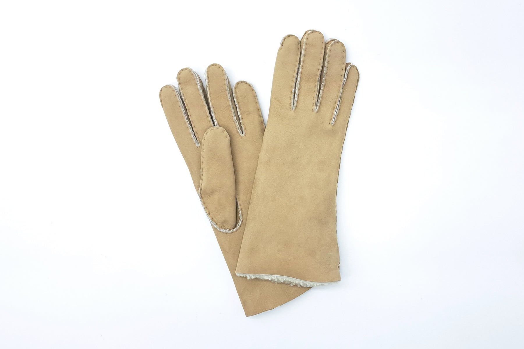 Damen Handschuhe aus Veloursleder in Sand - Innenfutter Lammfell Damen Handschuhe Caridei