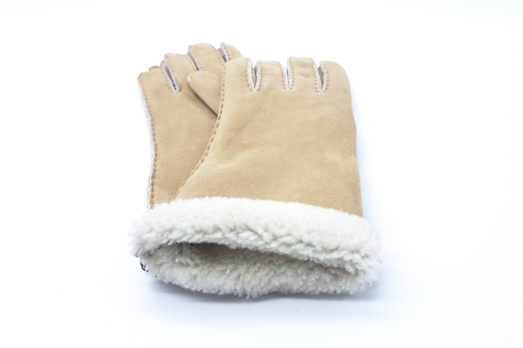 Damen Handschuhe aus Veloursleder in Sand - Innenfutter Lammfell Damen Handschuhe Caridei