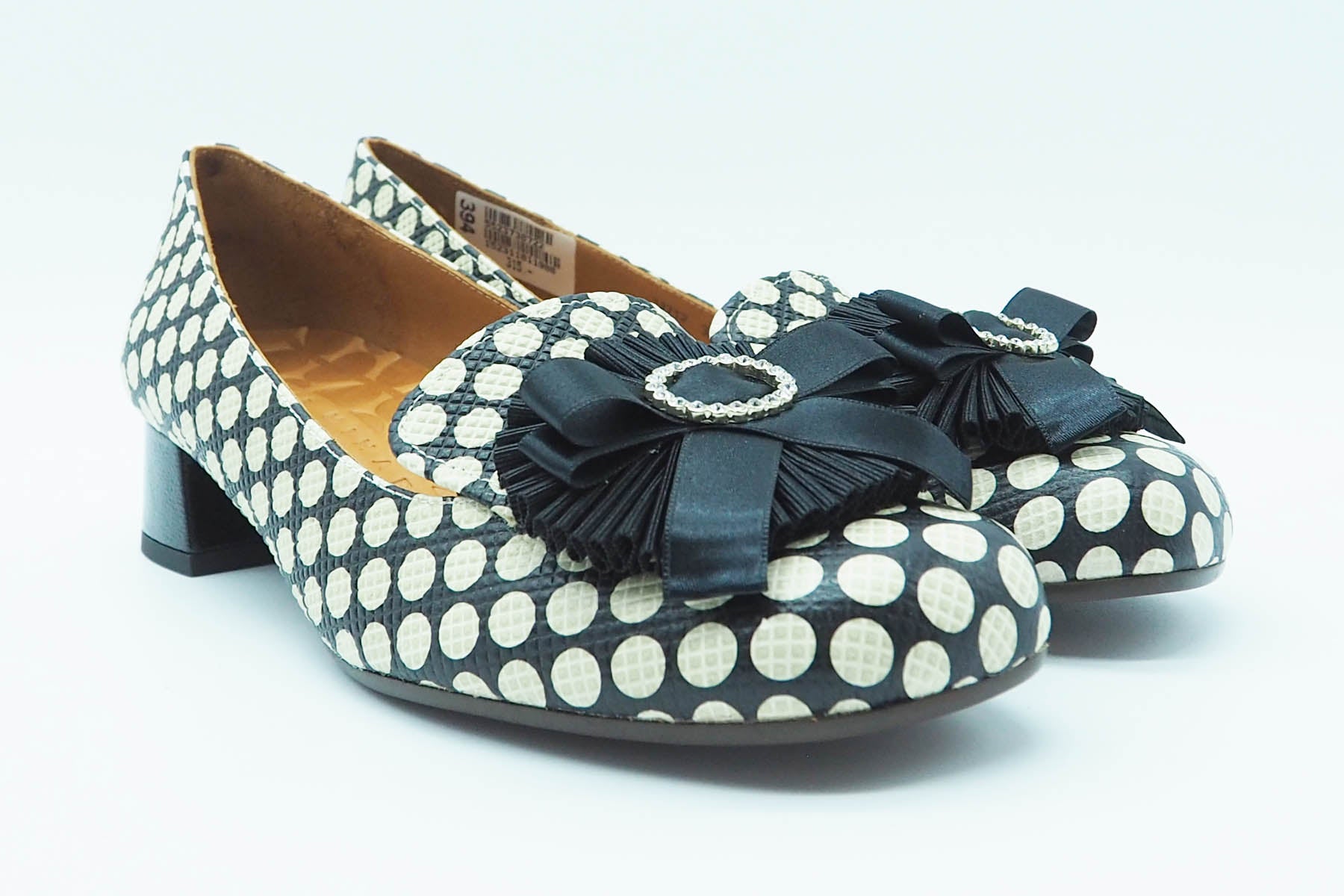 Damen Hochfront-Pumps "Ryuh" aus Polka-dots Leder mit opulenter Farbschleife in Dunkelblau & Weiß Damen Pumps & Slings Chie Mihara