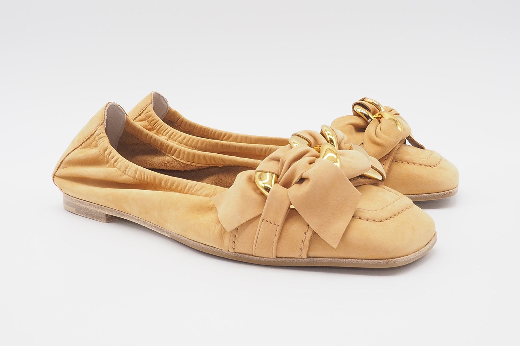 Damen Karreeballerina - Nubukleder in Gold & Caramel Damen Ballerinas Kennel & Schmenger