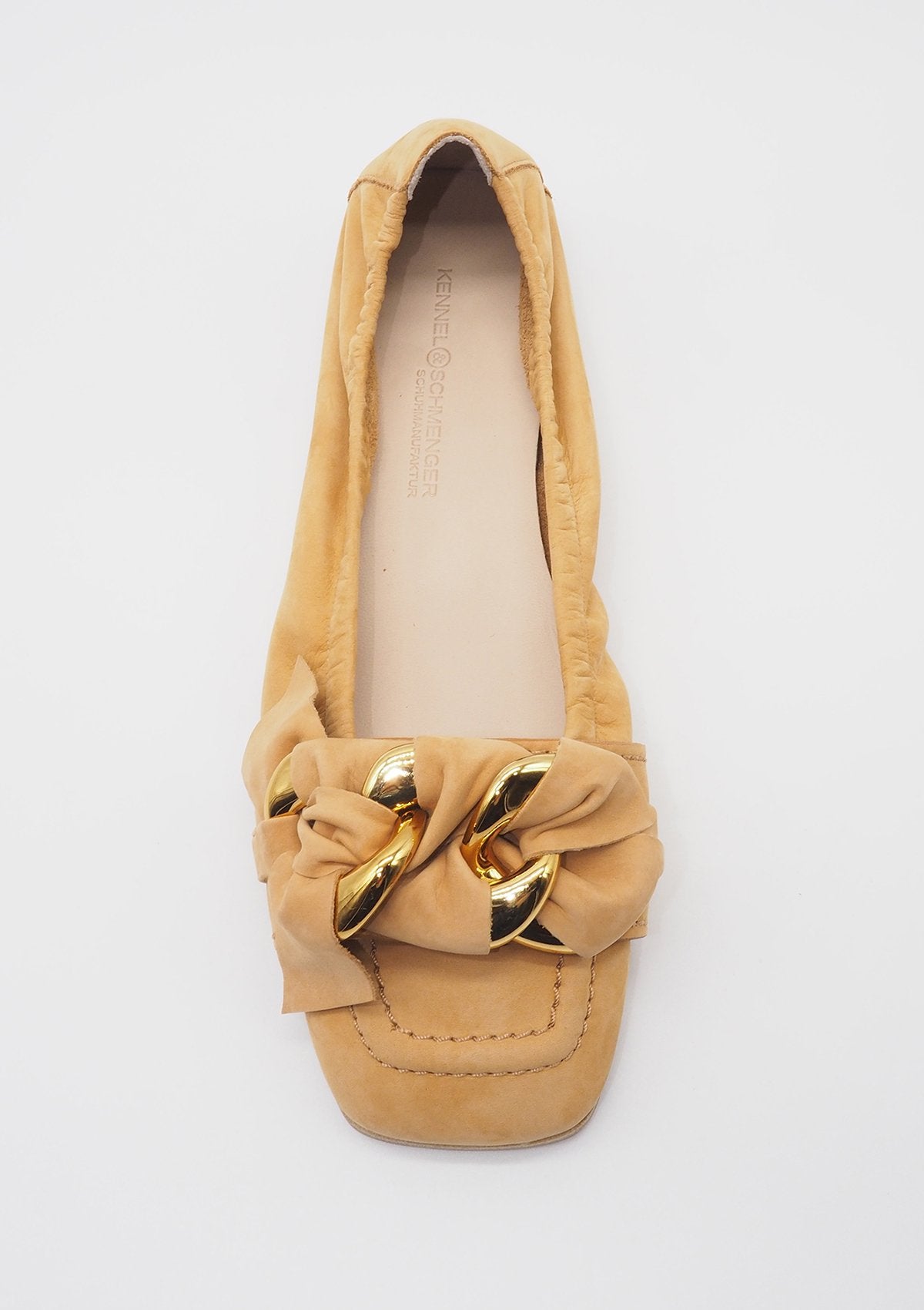Damen Karreeballerina - Nubukleder in Gold & Caramel Damen Ballerinas Kennel & Schmenger