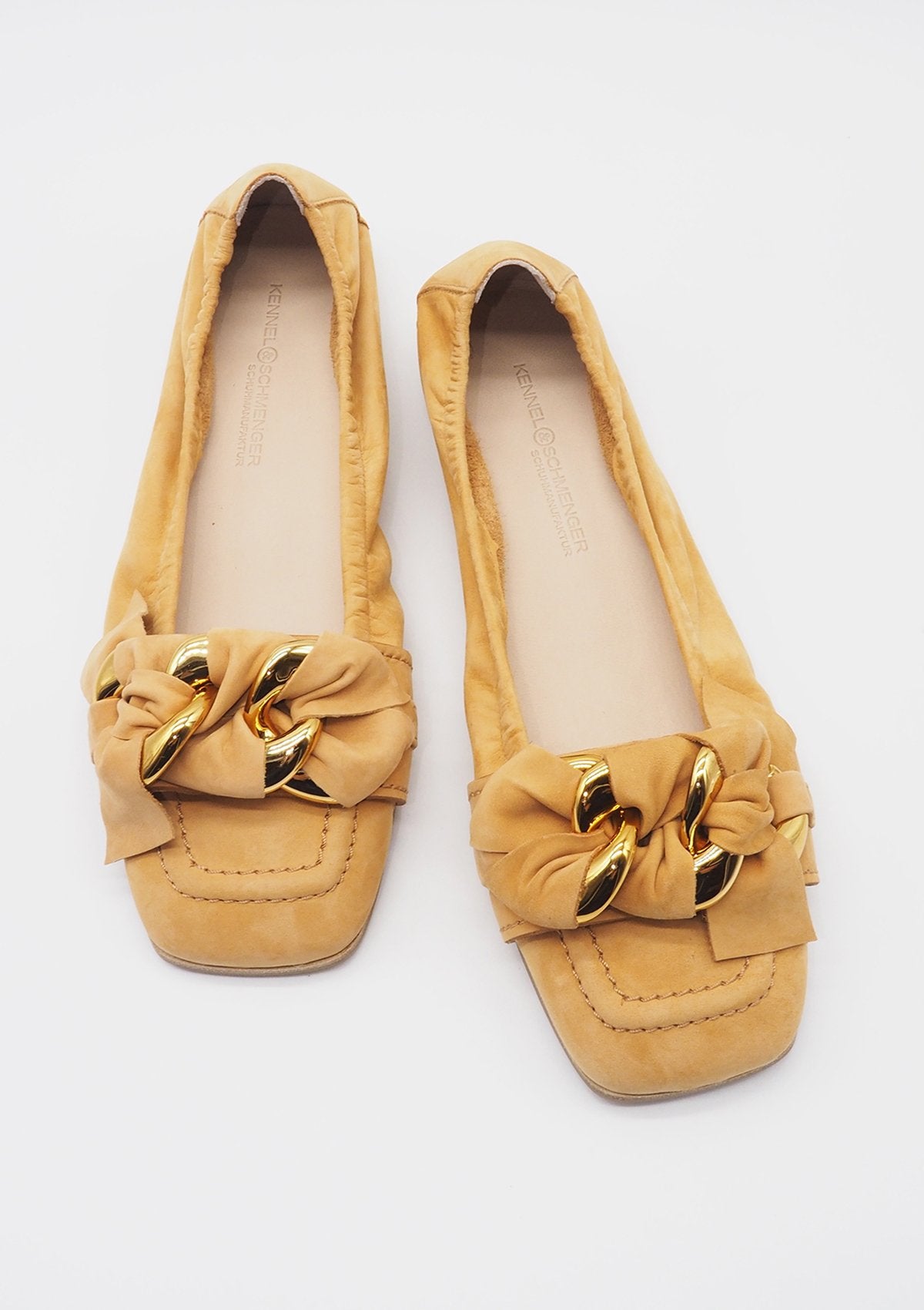 Damen Karreeballerina - Nubukleder in Gold & Caramel Damen Ballerinas Kennel & Schmenger