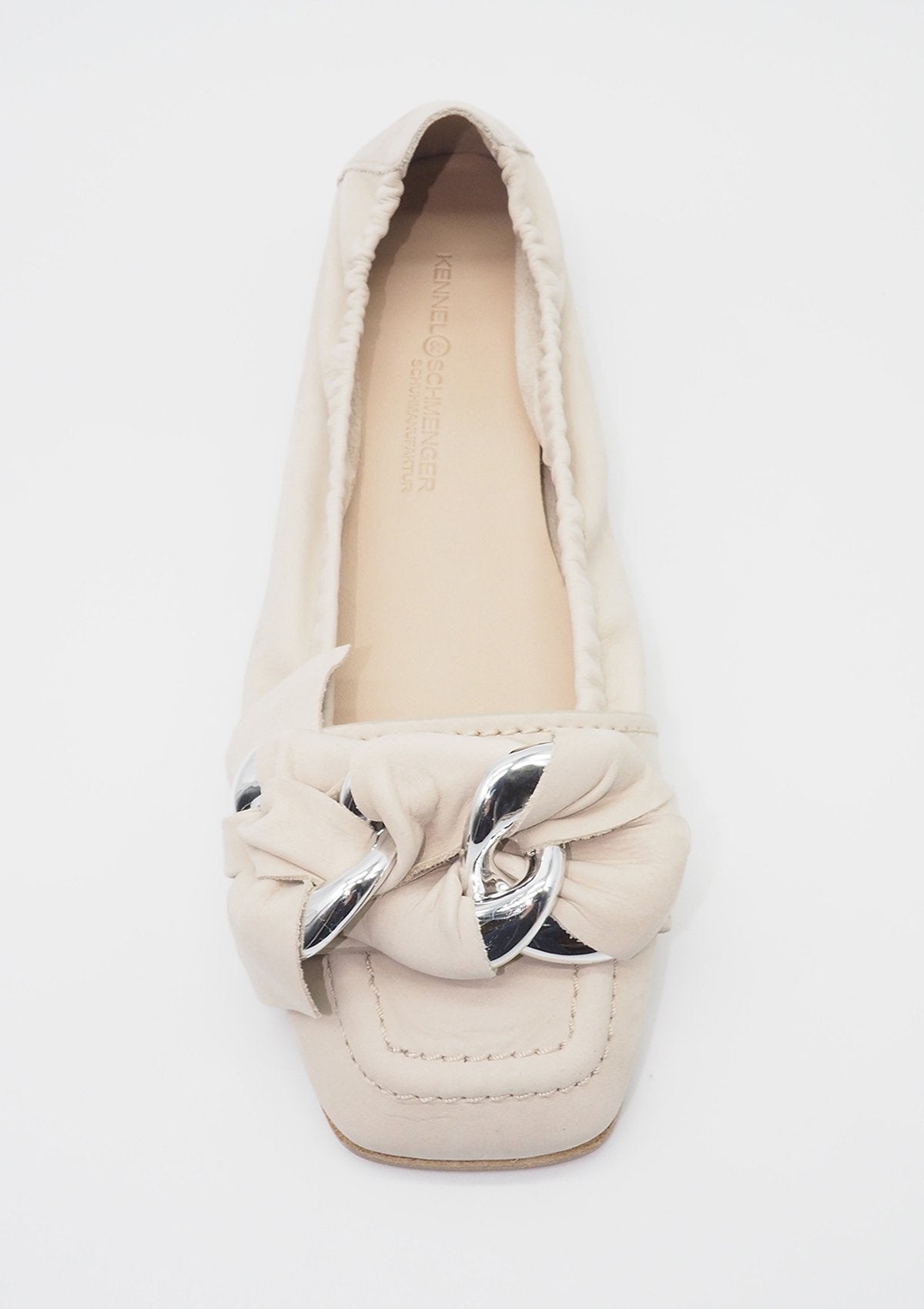 Damen Karreeballerina - Nubukleder in Offwhite & verflochtenes Kettendetail Damen Ballerinas Kennel & Schmenger