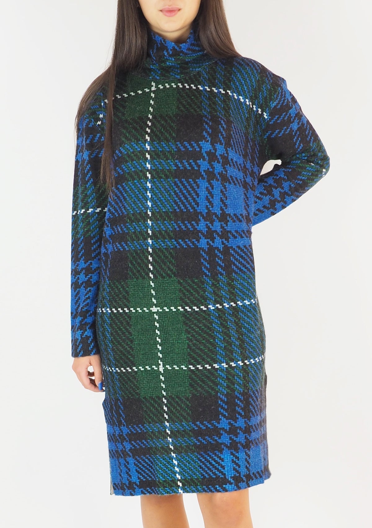 Damen Kleid aus feiner Merino Wolle in Grün & Blau Damen Kleid in bed with you