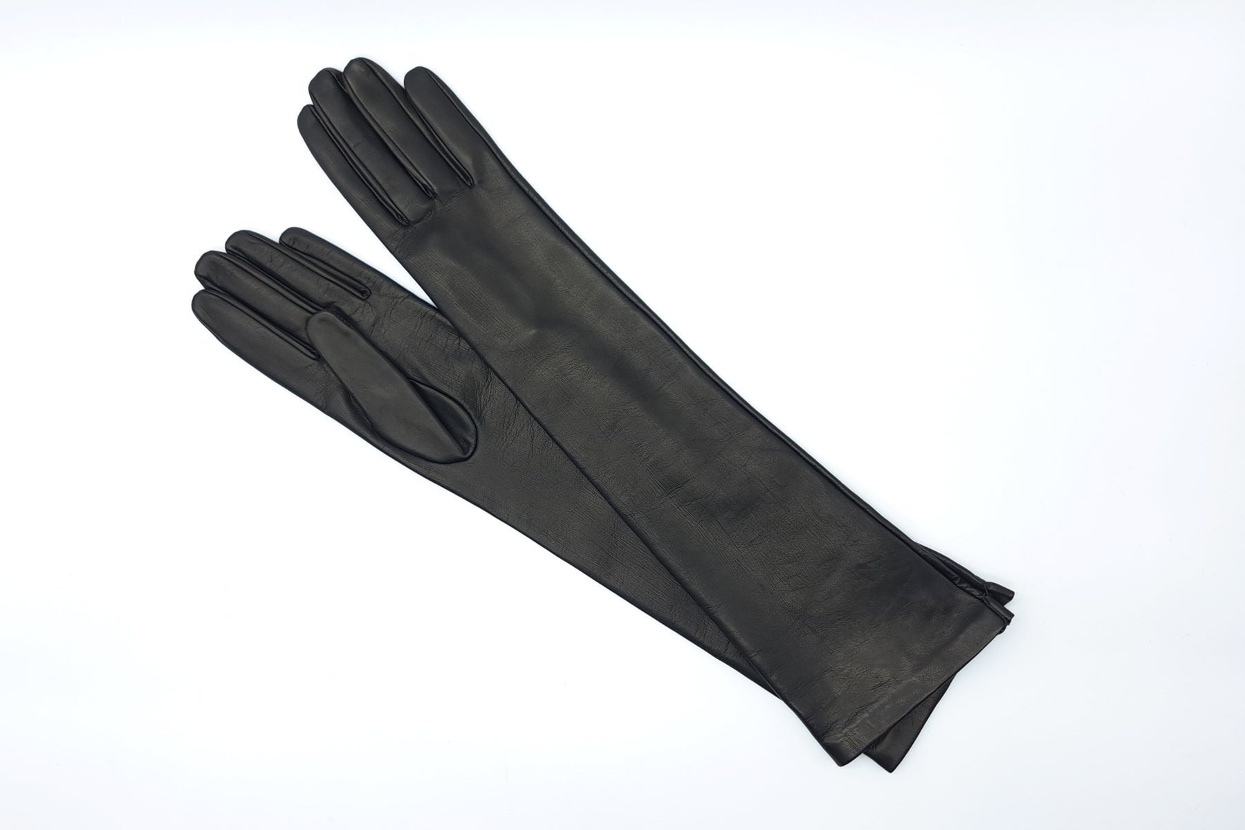 Damen Langschaft-Handschuhe aus Leder in Schwarz - Innenfutter Seide Damen Handschuhe Caridei