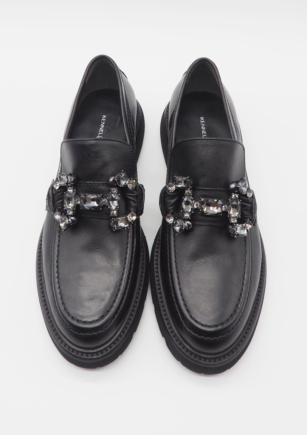 Damen Loafer aus Glattleder in Schwarz mit Kristallapplikation - Print- Absatz 3,5cm Damen Loafers & Schnürer Kennel & Schmenger