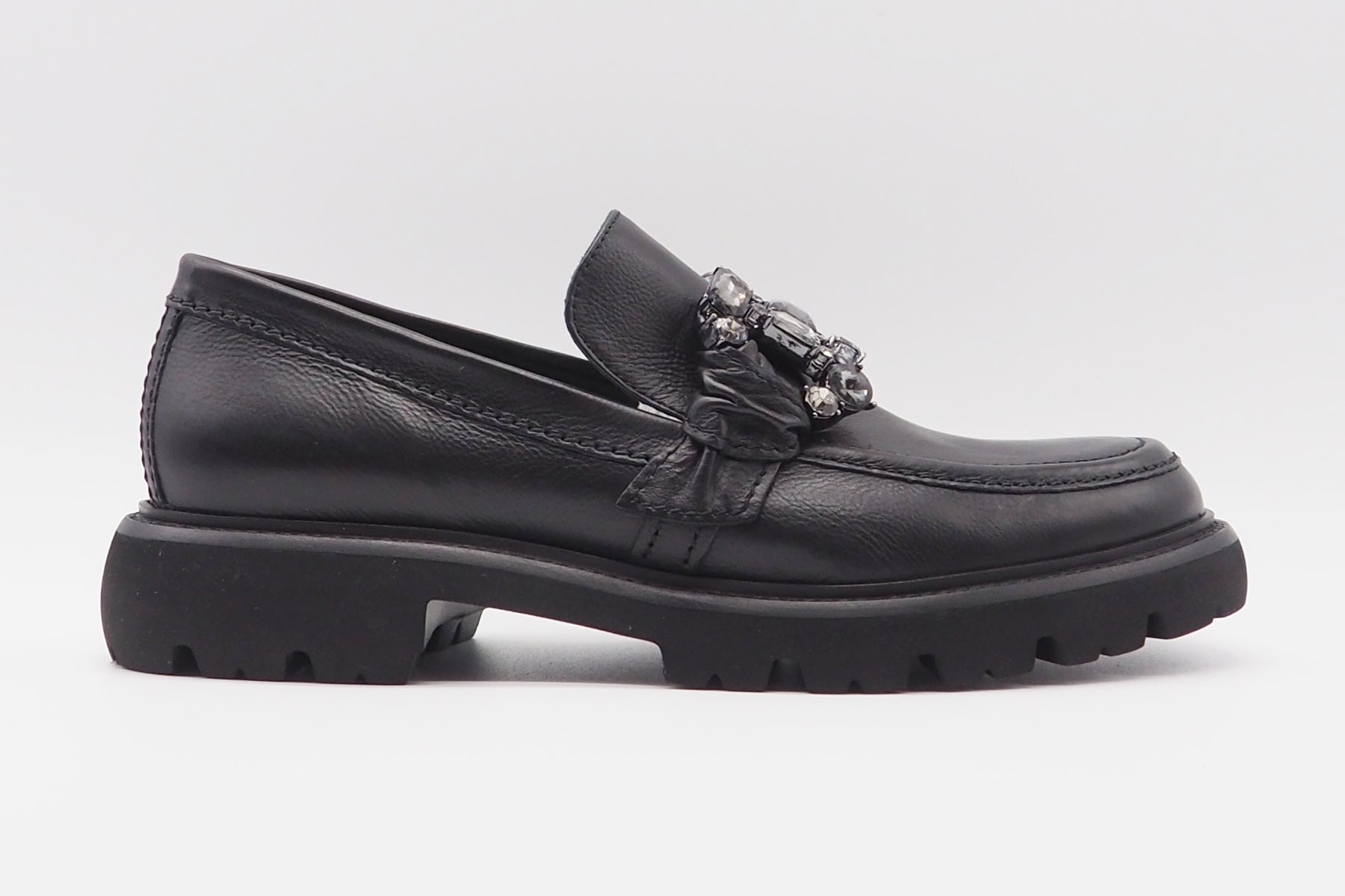 Damen Loafer aus Glattleder in Schwarz mit Kristallapplikation - Print- Absatz 3,5cm Damen Loafers & Schnürer Kennel & Schmenger