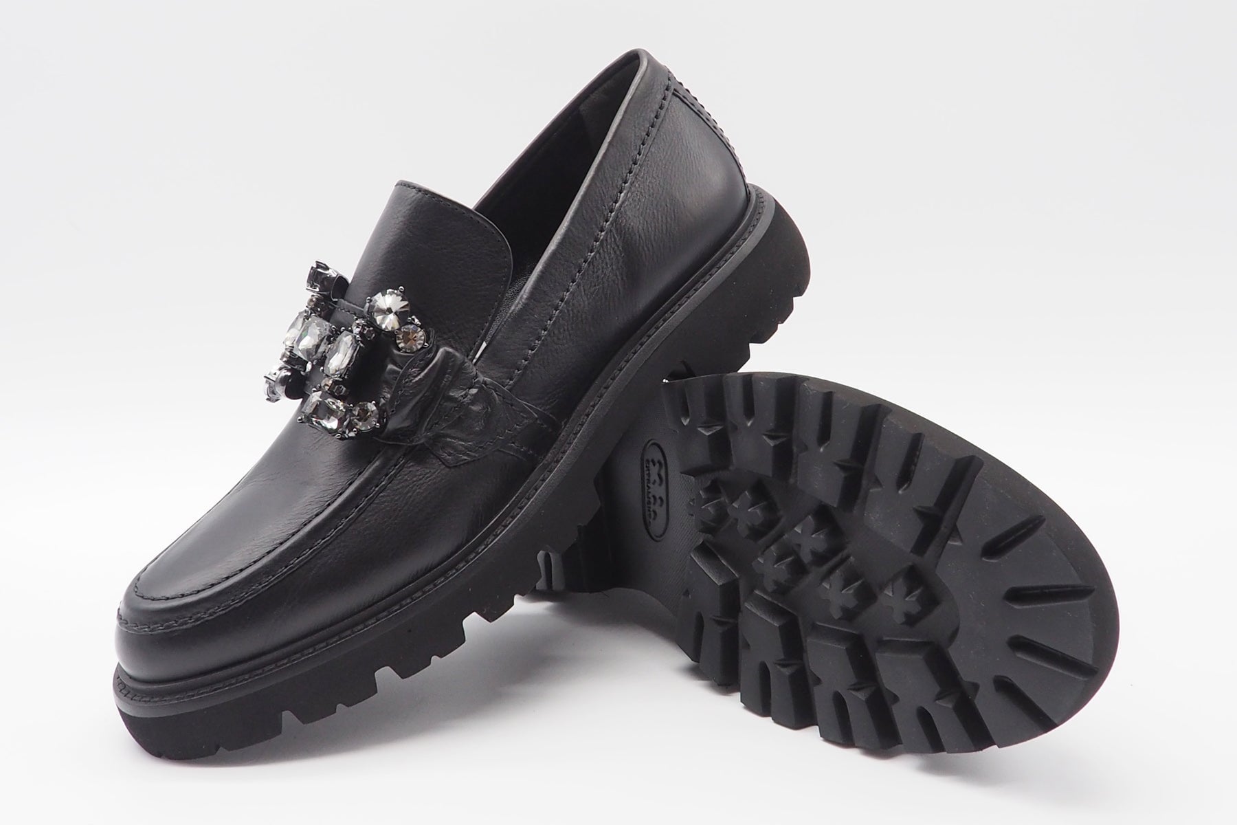 Damen Loafer aus Glattleder in Schwarz mit Kristallapplikation - Print- Absatz 3,5cm Damen Loafers & Schnürer Kennel & Schmenger