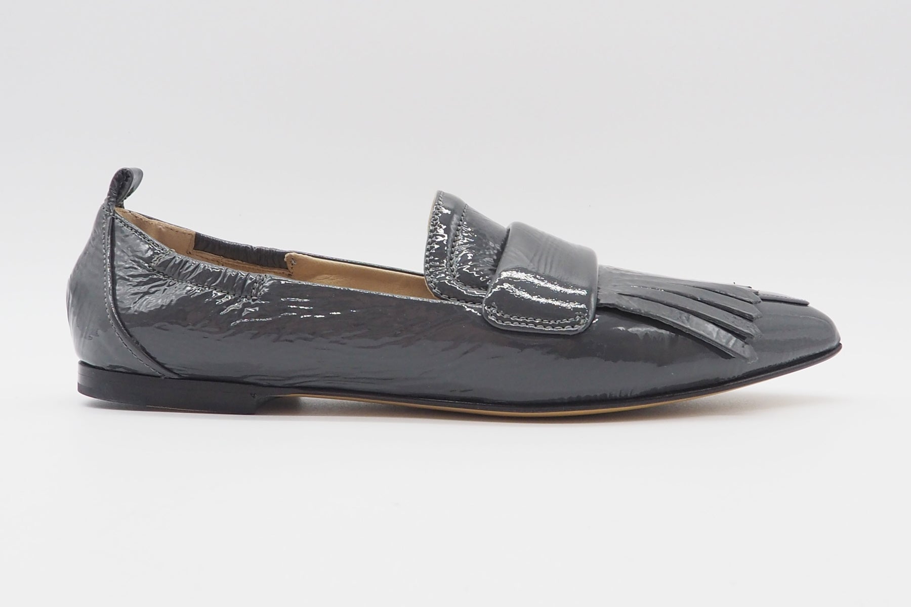 Damen Loafer aus Lackleder in Grau mit Fransen Damen Loafers & Schnürer Pomme D'or