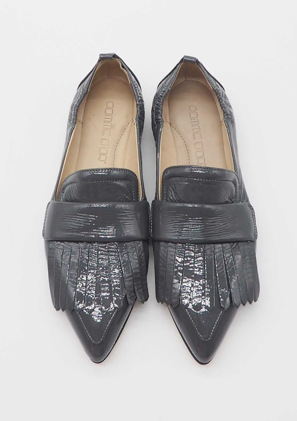 Damen Loafer aus Lackleder in Grau mit Fransen Damen Loafers & Schnürer Pomme D'or
