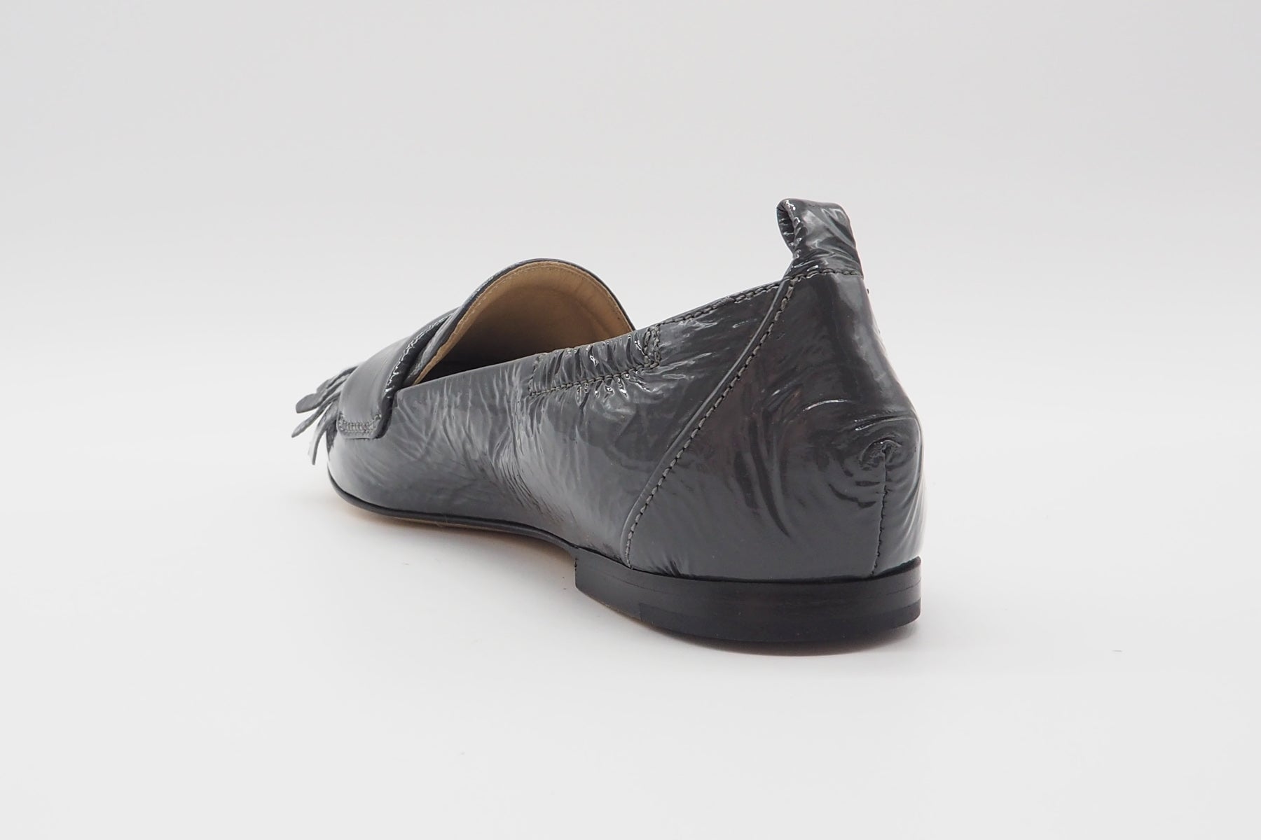 Damen Loafer aus Lackleder in Grau mit Fransen Damen Loafers & Schnürer Pomme D'or