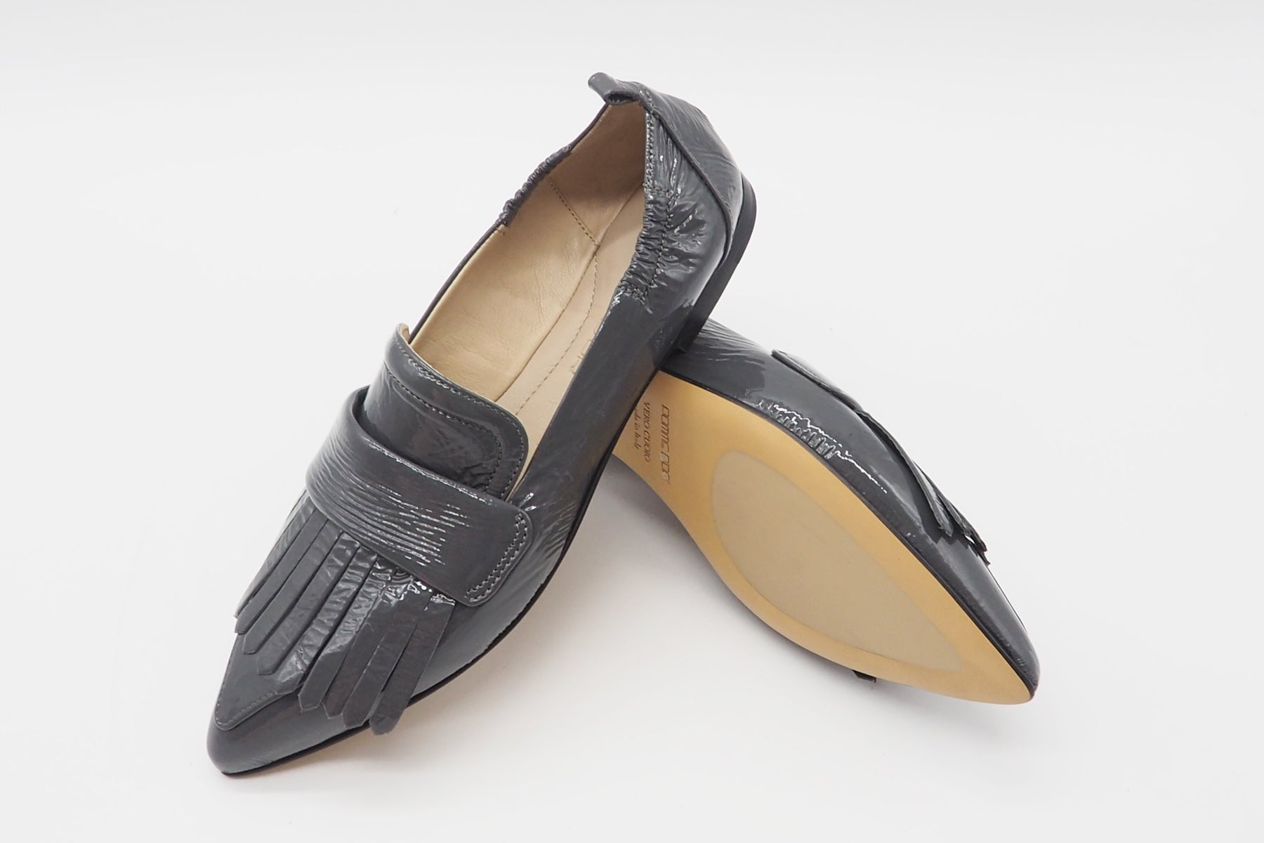 Damen Loafer aus Lackleder in Grau mit Fransen Damen Loafers & Schnürer Pomme D'or