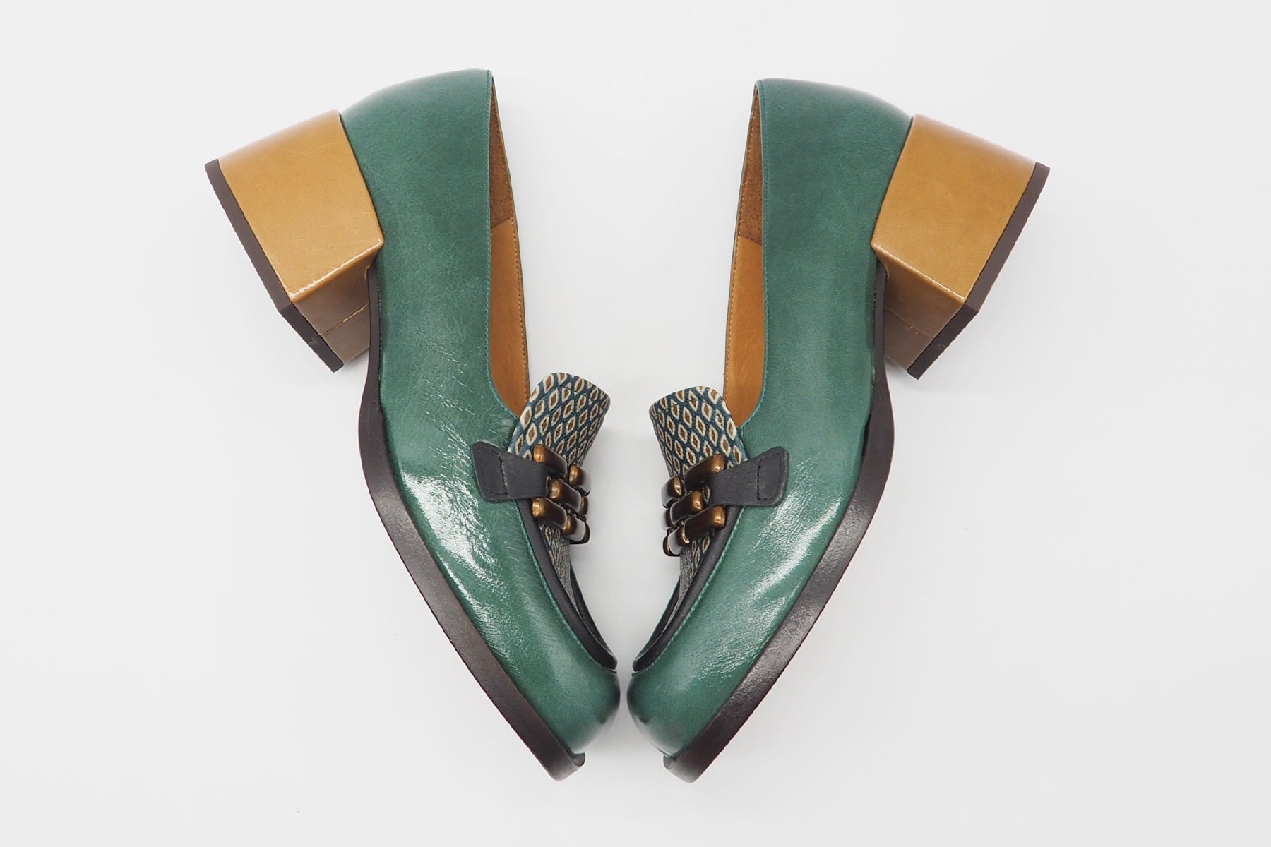 Damen Loafer aus Leder & bedrucktem Leder in Grün - Absatz 5cm - Bydu Damen Loafers & Schnürer Chie Mihara