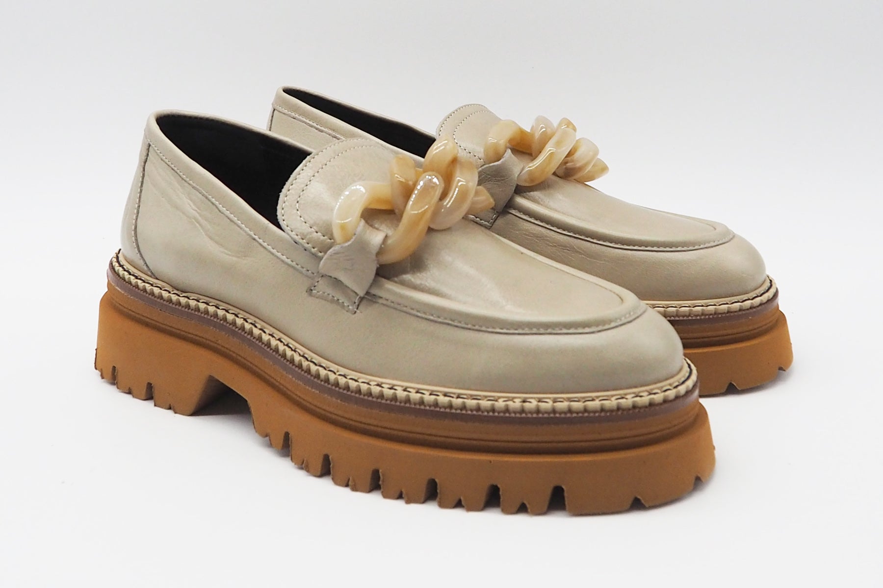 Damen Loafer aus Leder in Beige - Absatz 5cm Damen Loafers & Schnürer Maripé