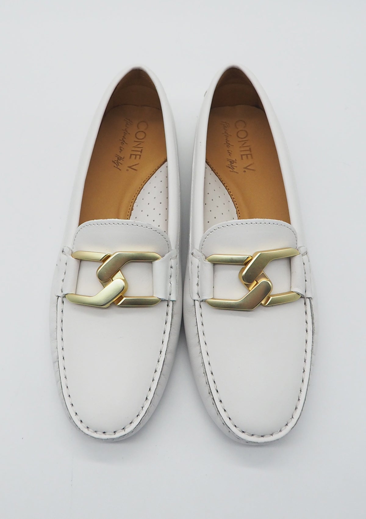 Damen Loafer aus Leder in Weiß - Goldspange Damen Loafers & Schnürer Conte V