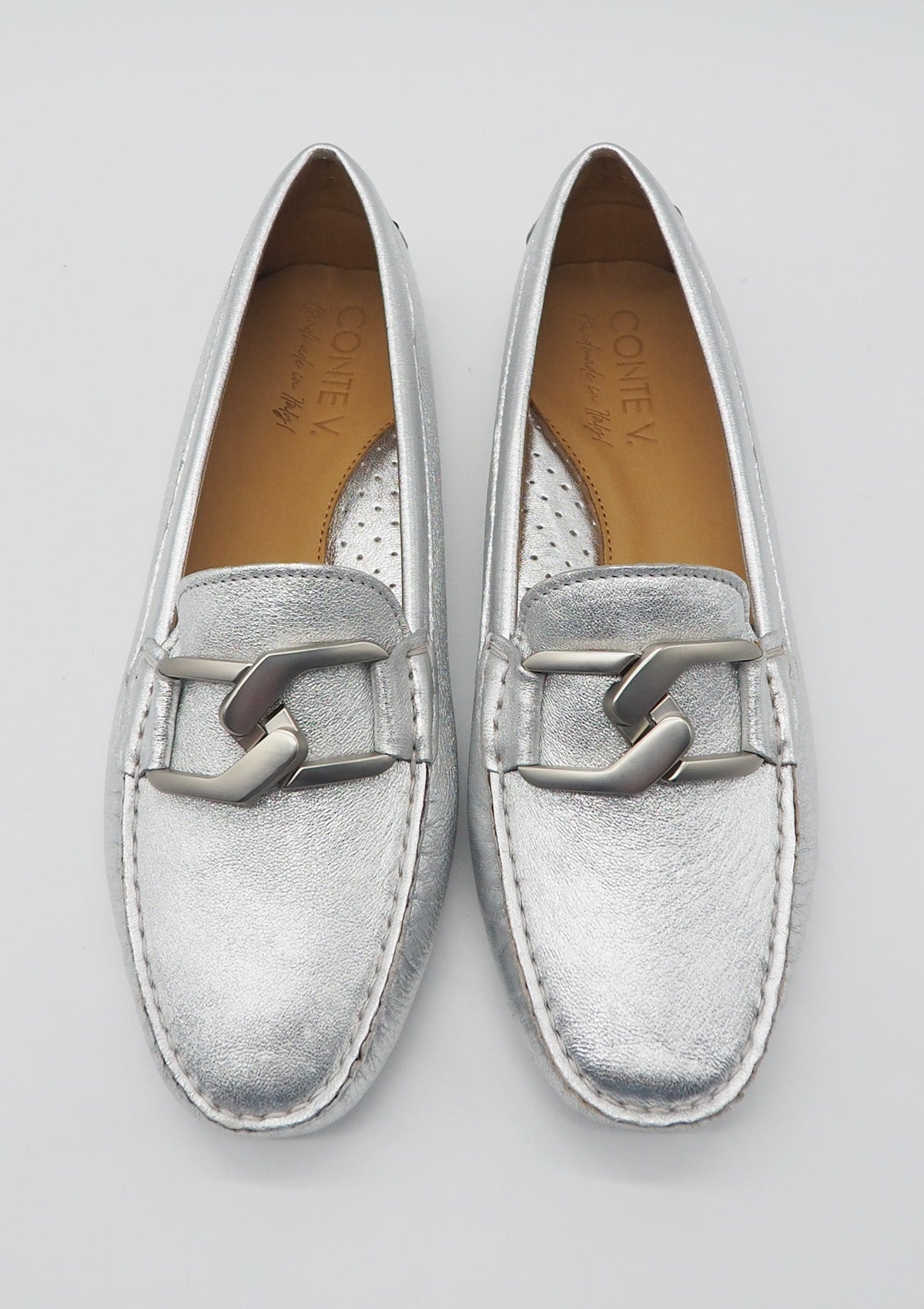 Damen Loafer aus Metallicleder in Silber Damen Loafers & Schnürer Conte V