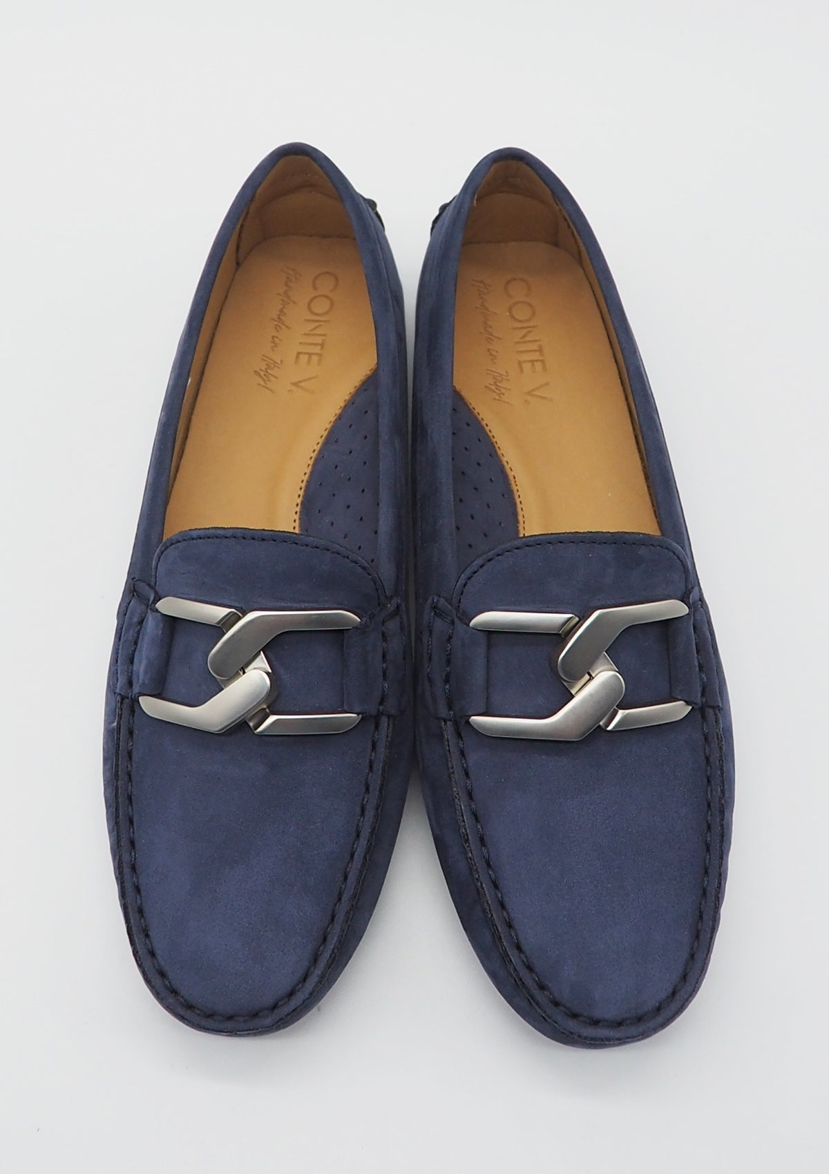 Damen Loafer aus Nubukleder in Blau - Silberspange Damen Loafers & Schnürer Conte V