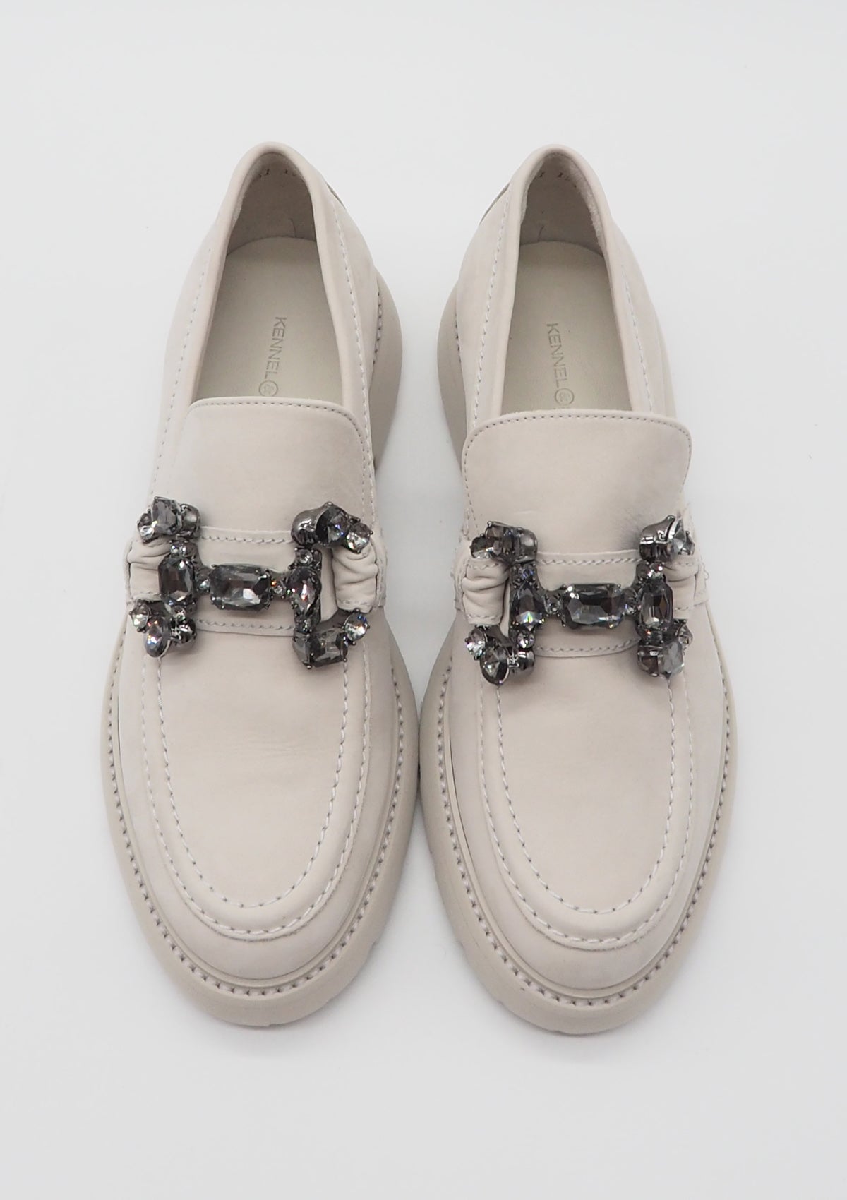 Damen Loafer aus Nubukleder in Sand mit Kristallschnalle - PRINT - Absatz 3cm Damen Loafers & Schnürer Kennel & Schmenger