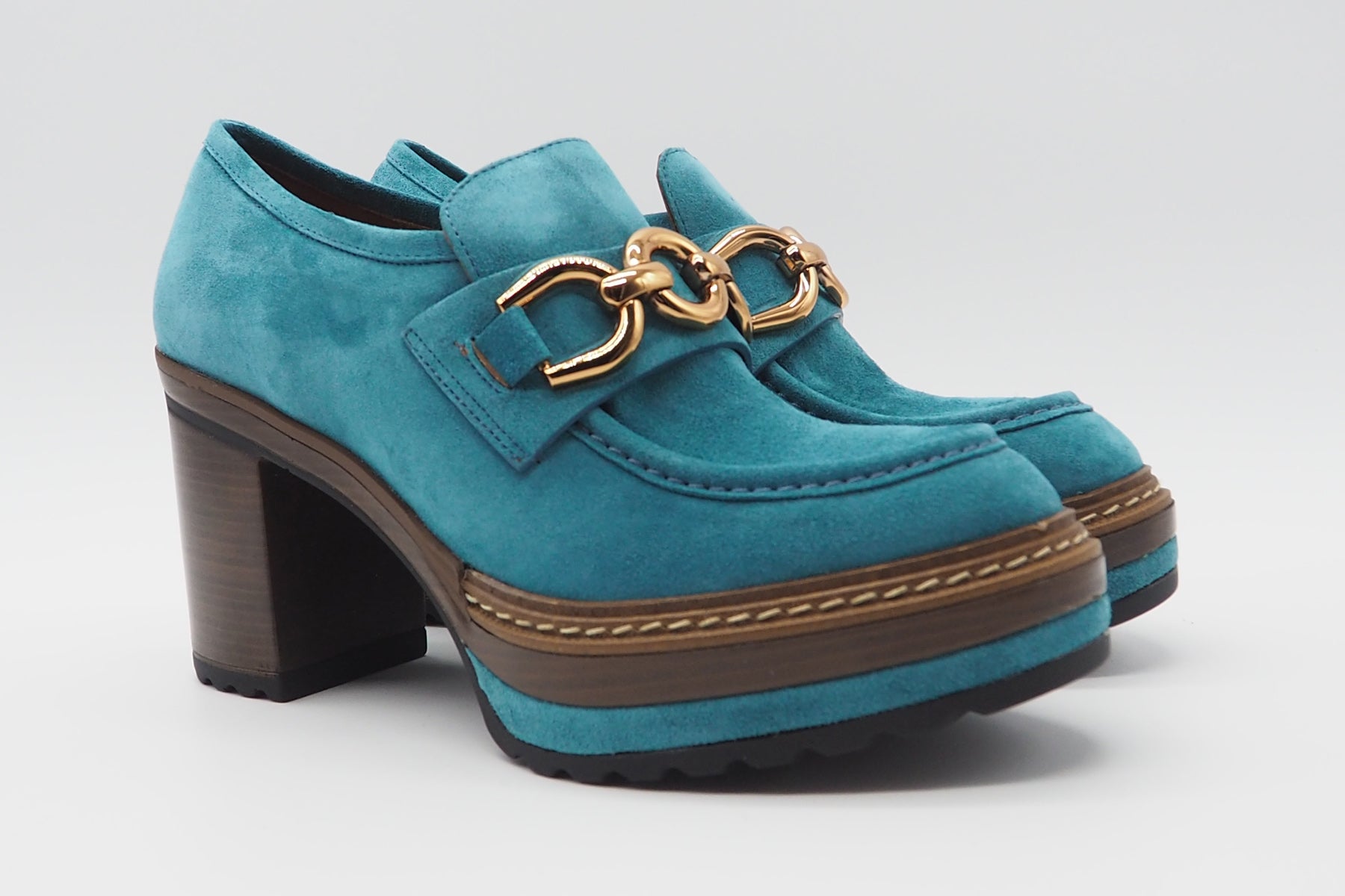 Damen Loafer aus Veloursleder in Skyblue - Absatz 8cm Damen Loafers & Schnürer Pons Quintana