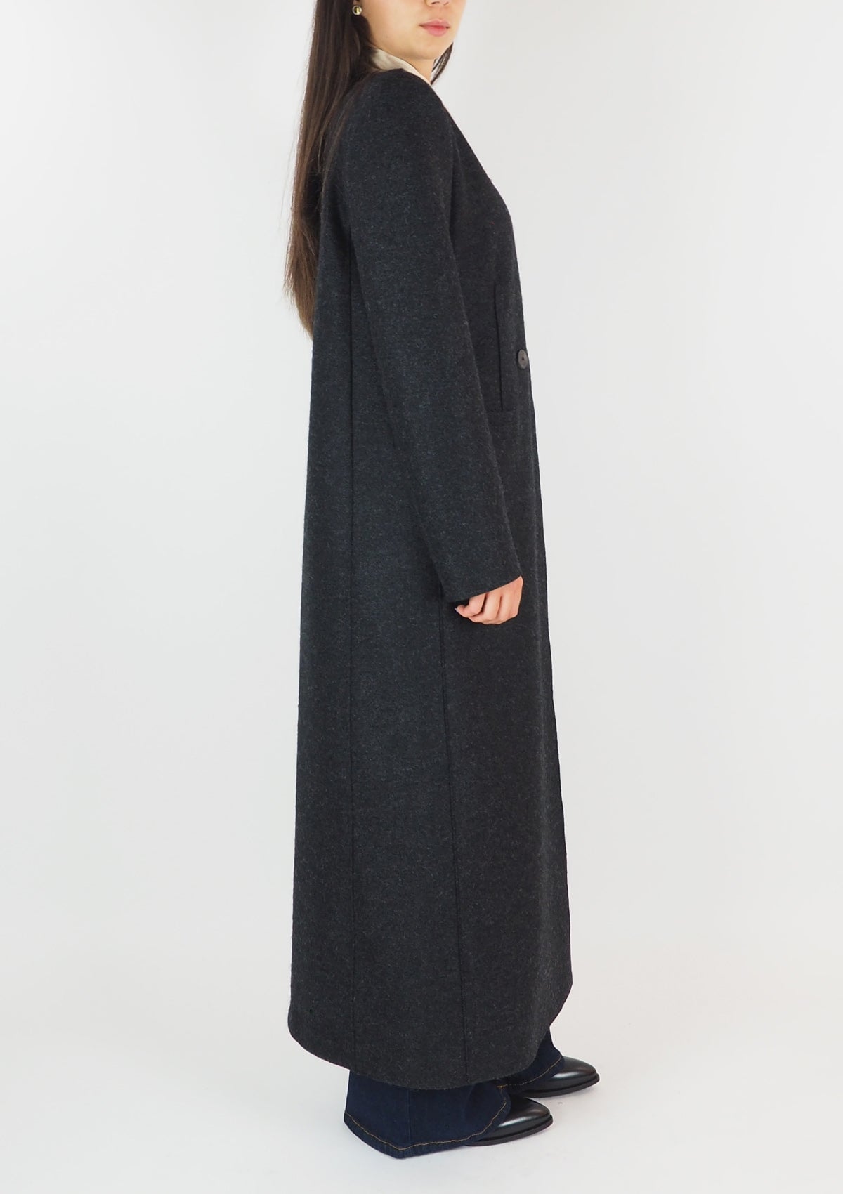 Damen Mantel aus gepresster Wolle in Dunkelgrau Damen Mantel Harris Wharf London